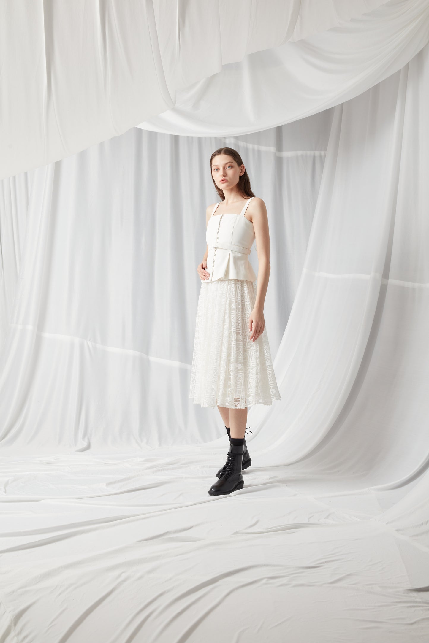 Double-Layered Lace Maxi Dress - WHITE