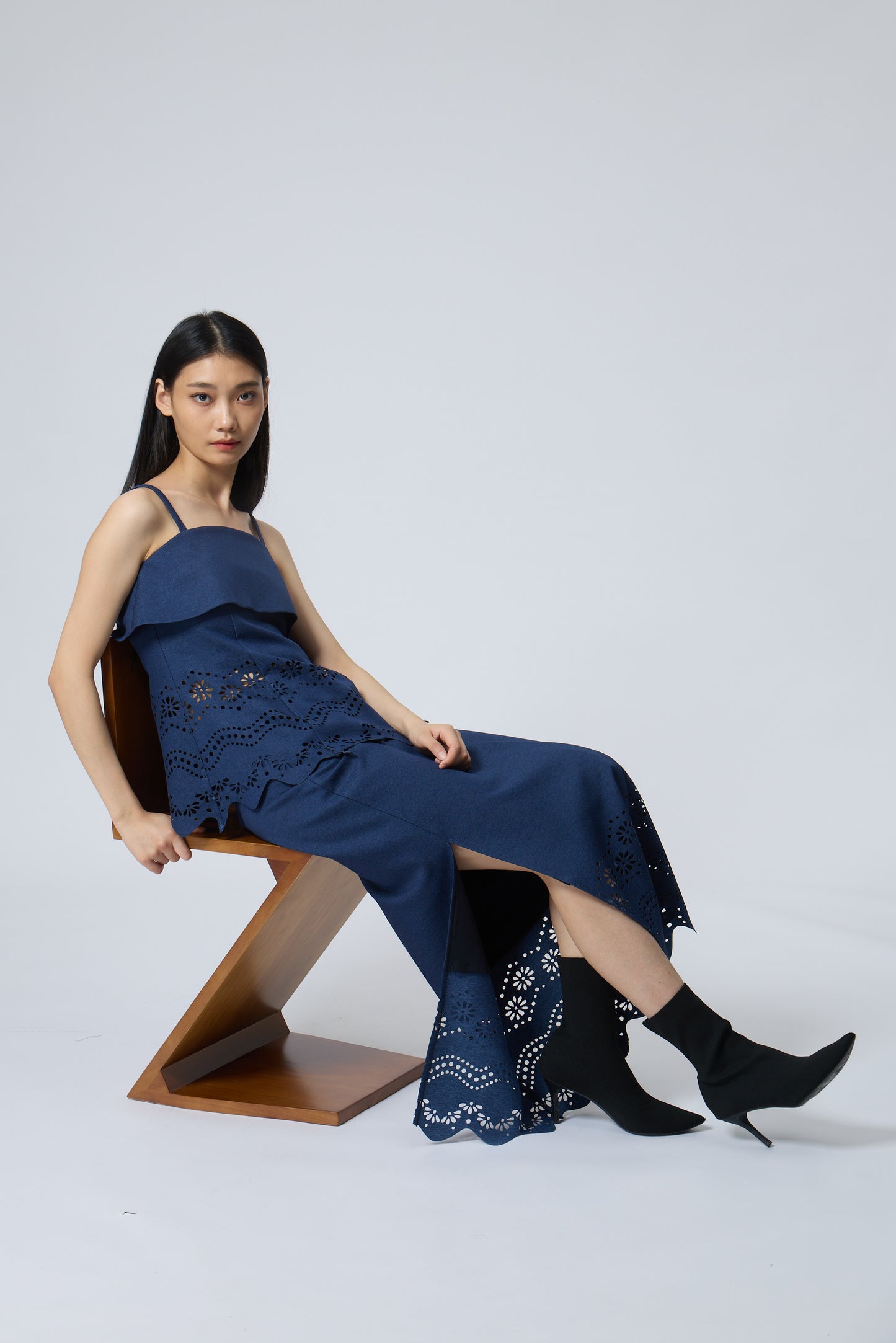 The Indigo Eyelet Embroidery Top & skirt set