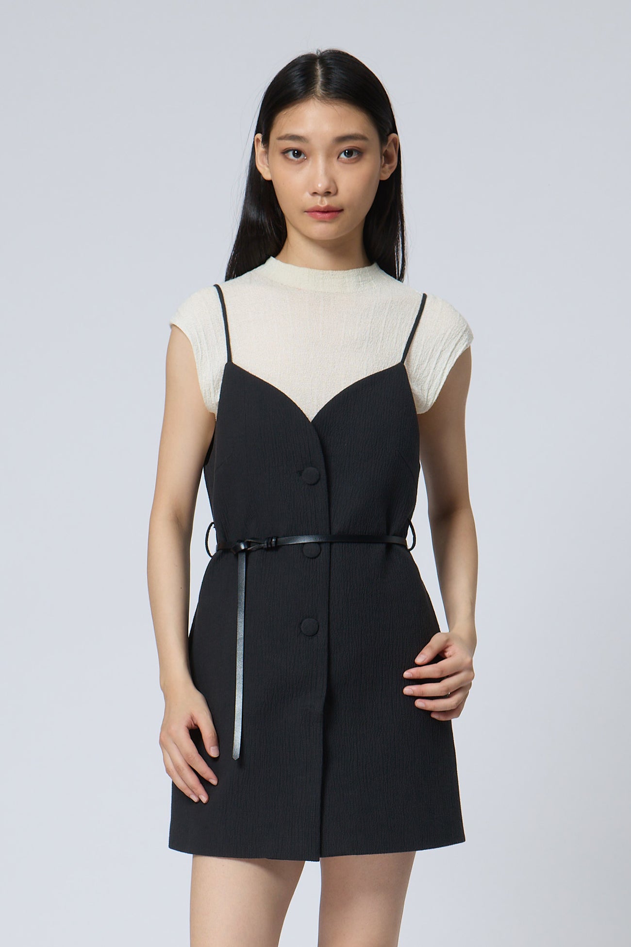 Button-Down Belted Cami Mini Dress