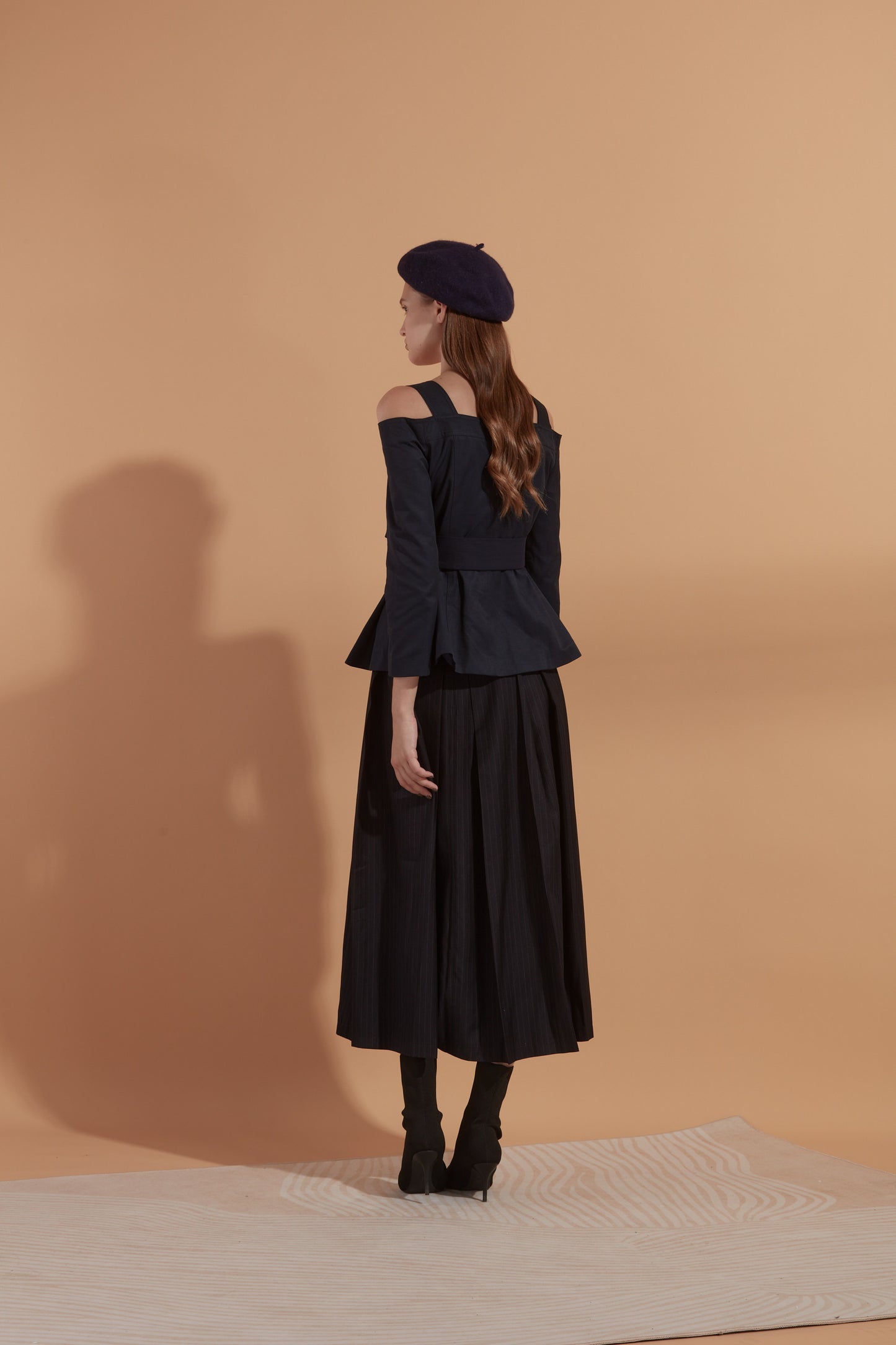 Off-the-shoulder double-breasted crepe top