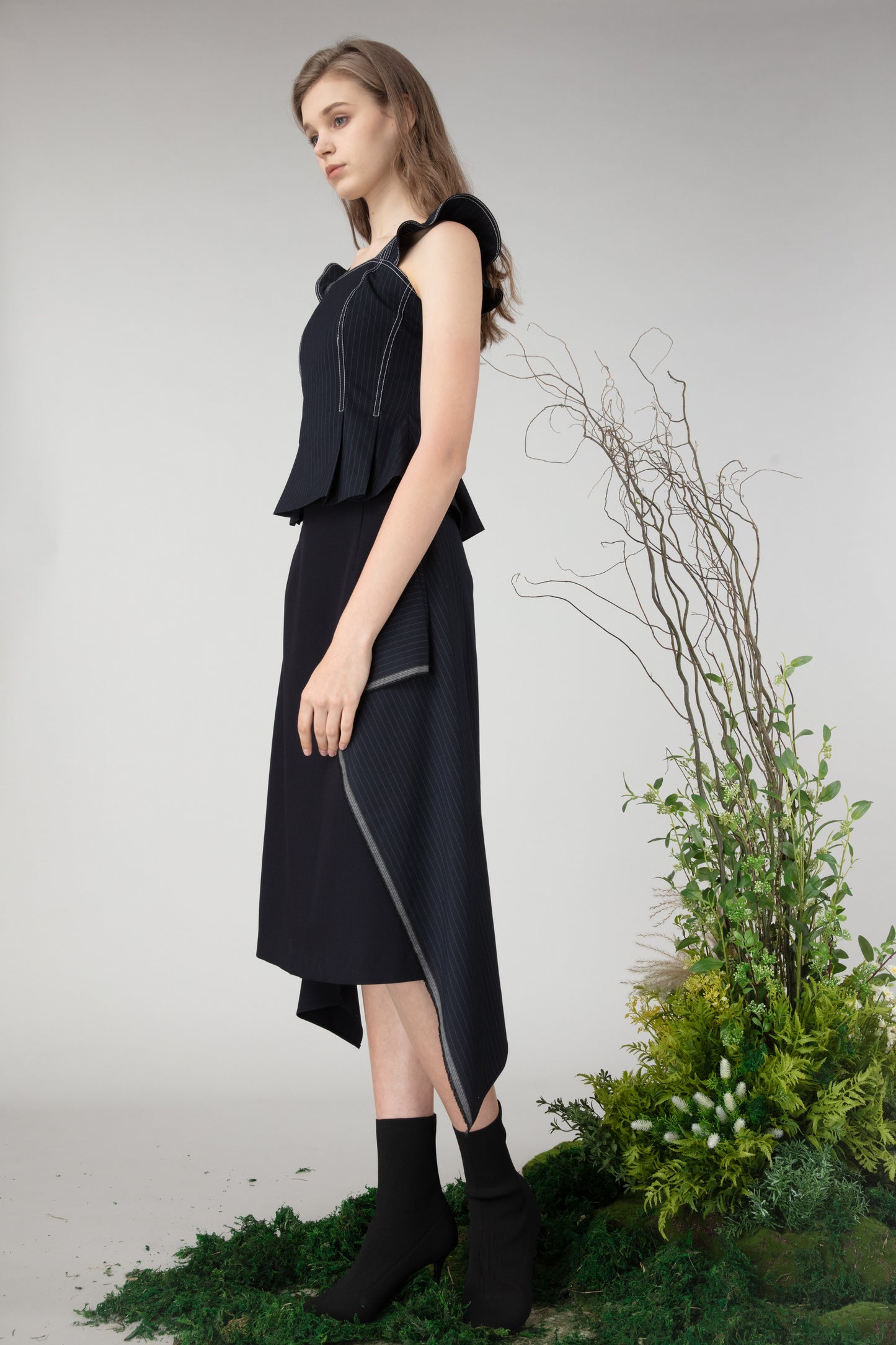 Checked Pattern Asymmetrical Skirt