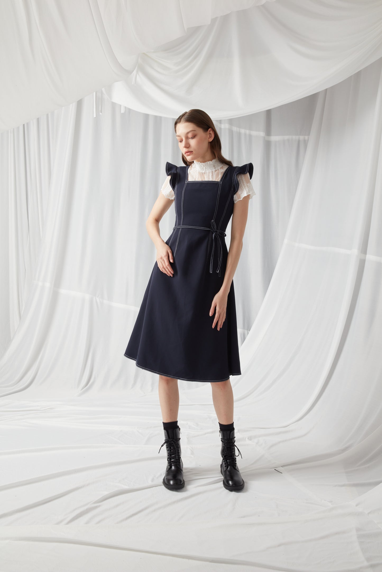 Striped sleeveless dress with ruffles