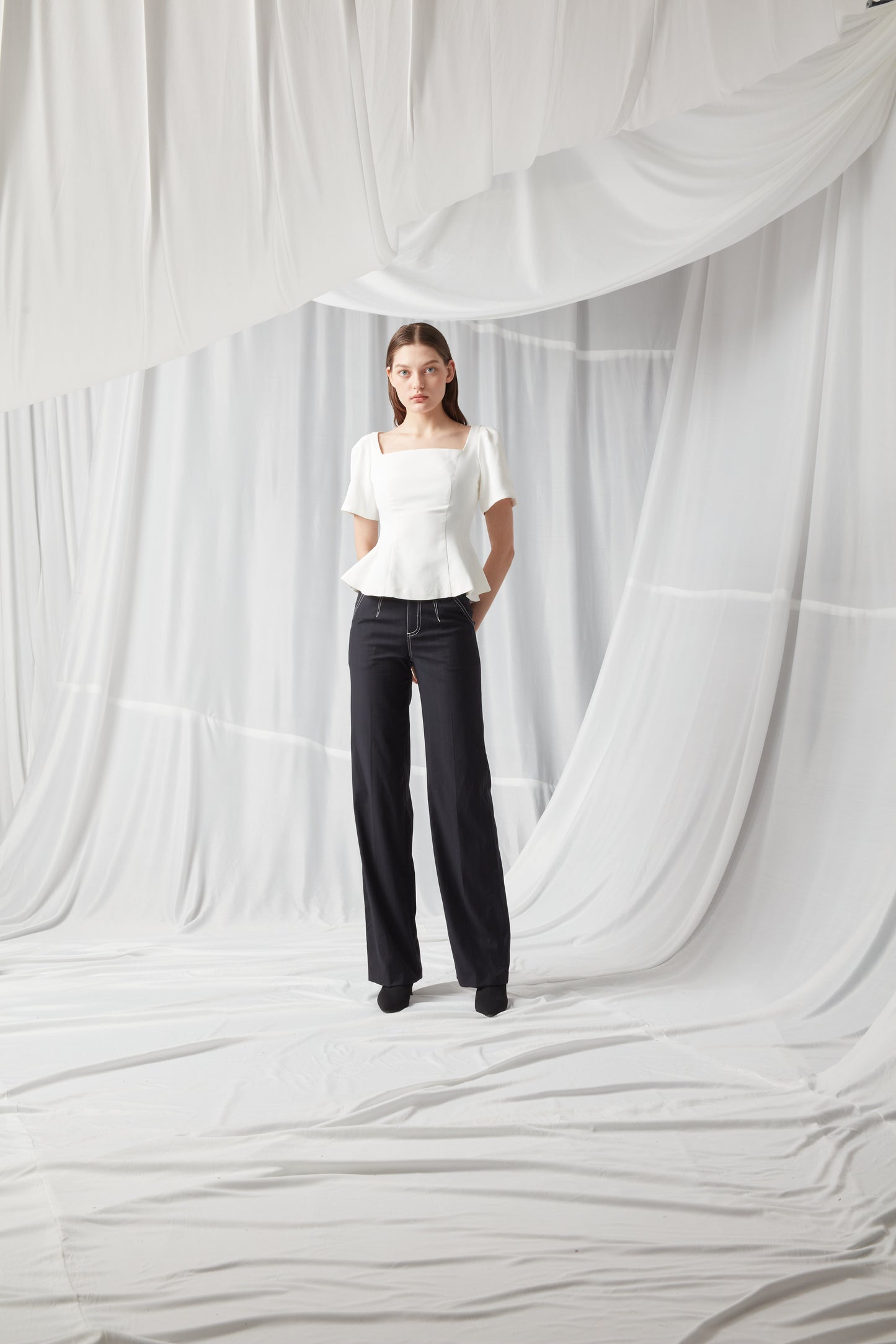 Fitted Square Neck Top - WHITE