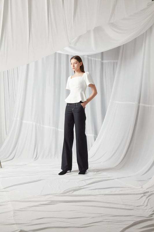 Fitted Square Neck Top - WHITE
