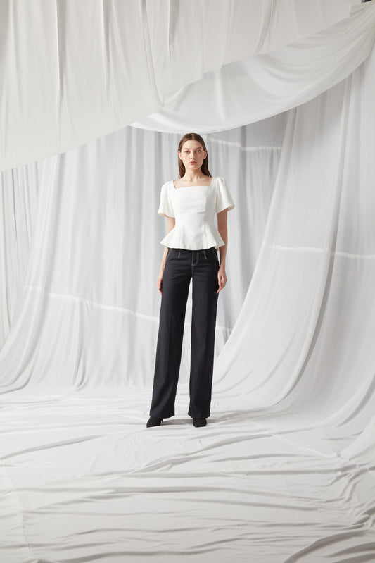 Contrast Stitch Straight Leg Pant - NAVY BLUE
