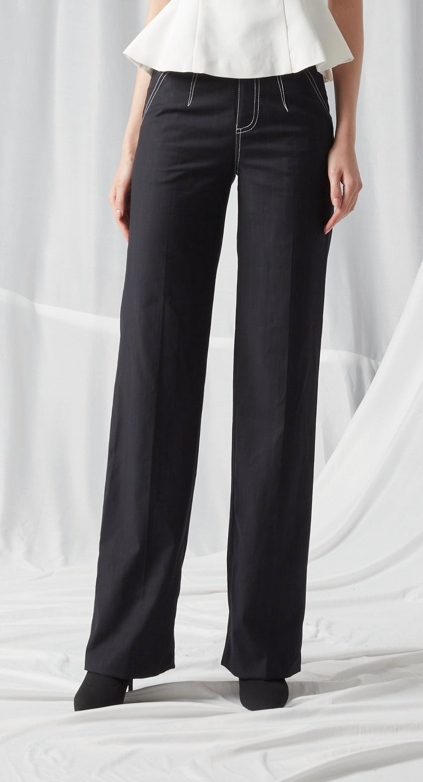 Contrast Stitch Straight Leg Pant - NAVY BLUE