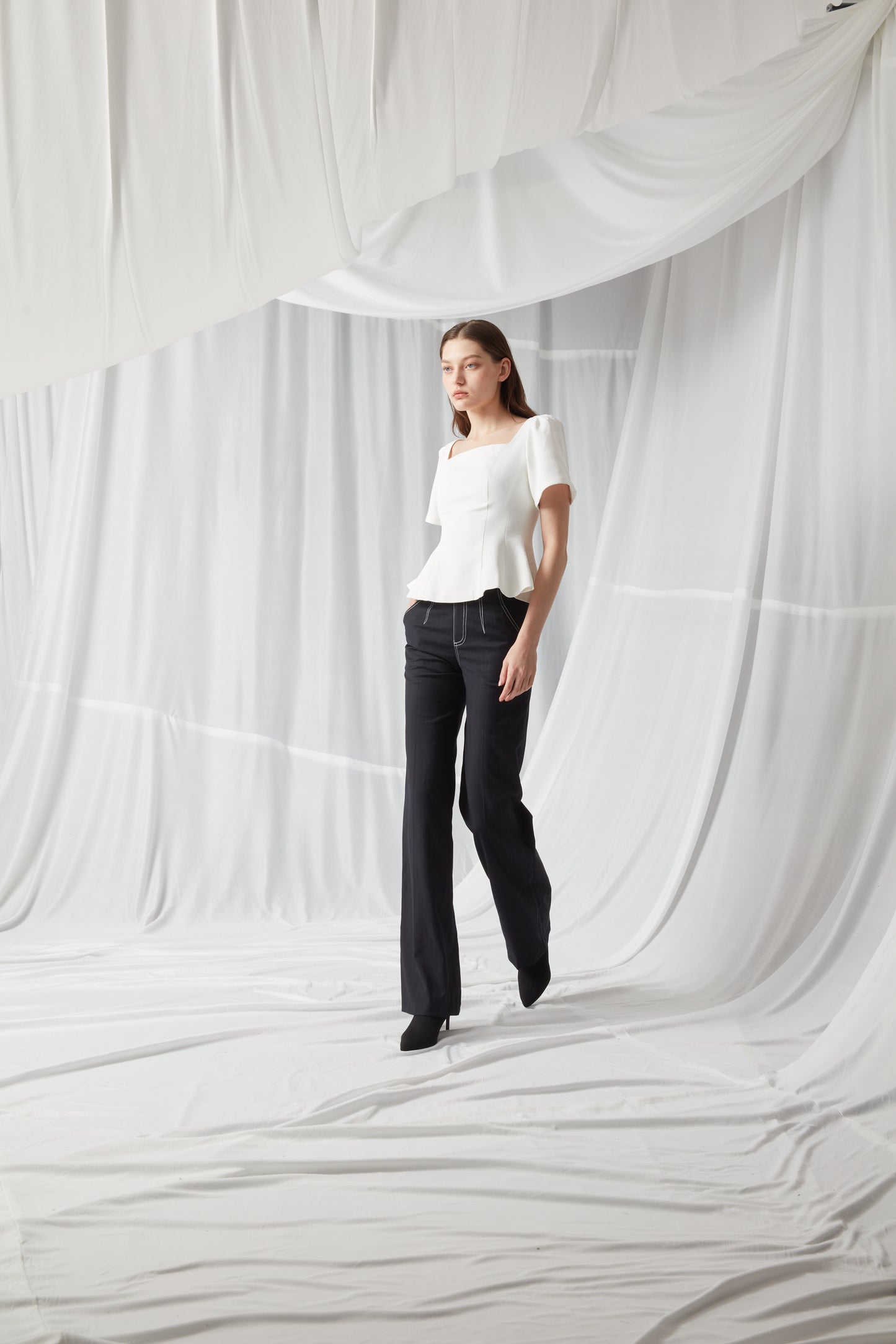 Fitted Square Neck Top - WHITE