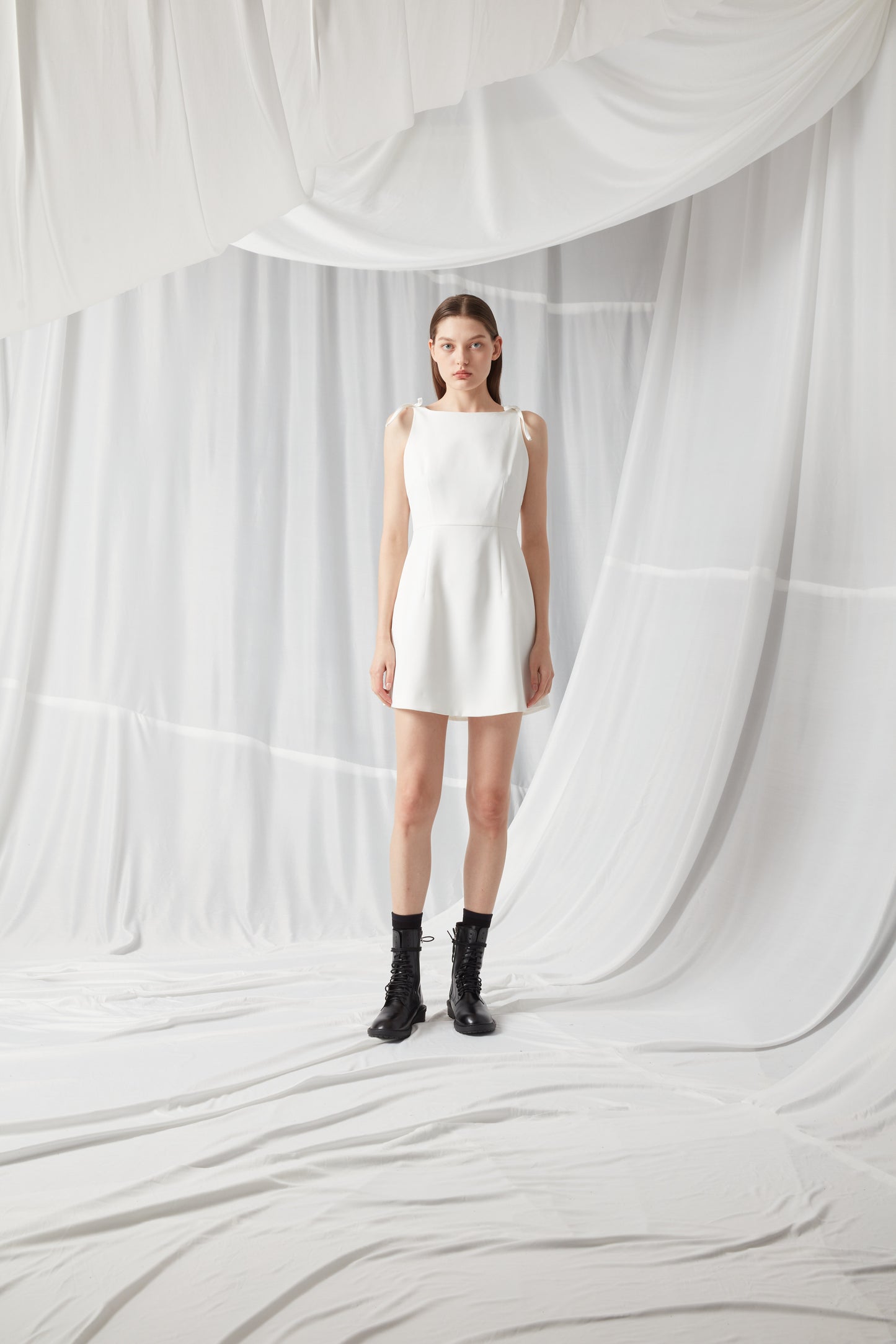 Tank Top Mini Dress - WHITE / GREY