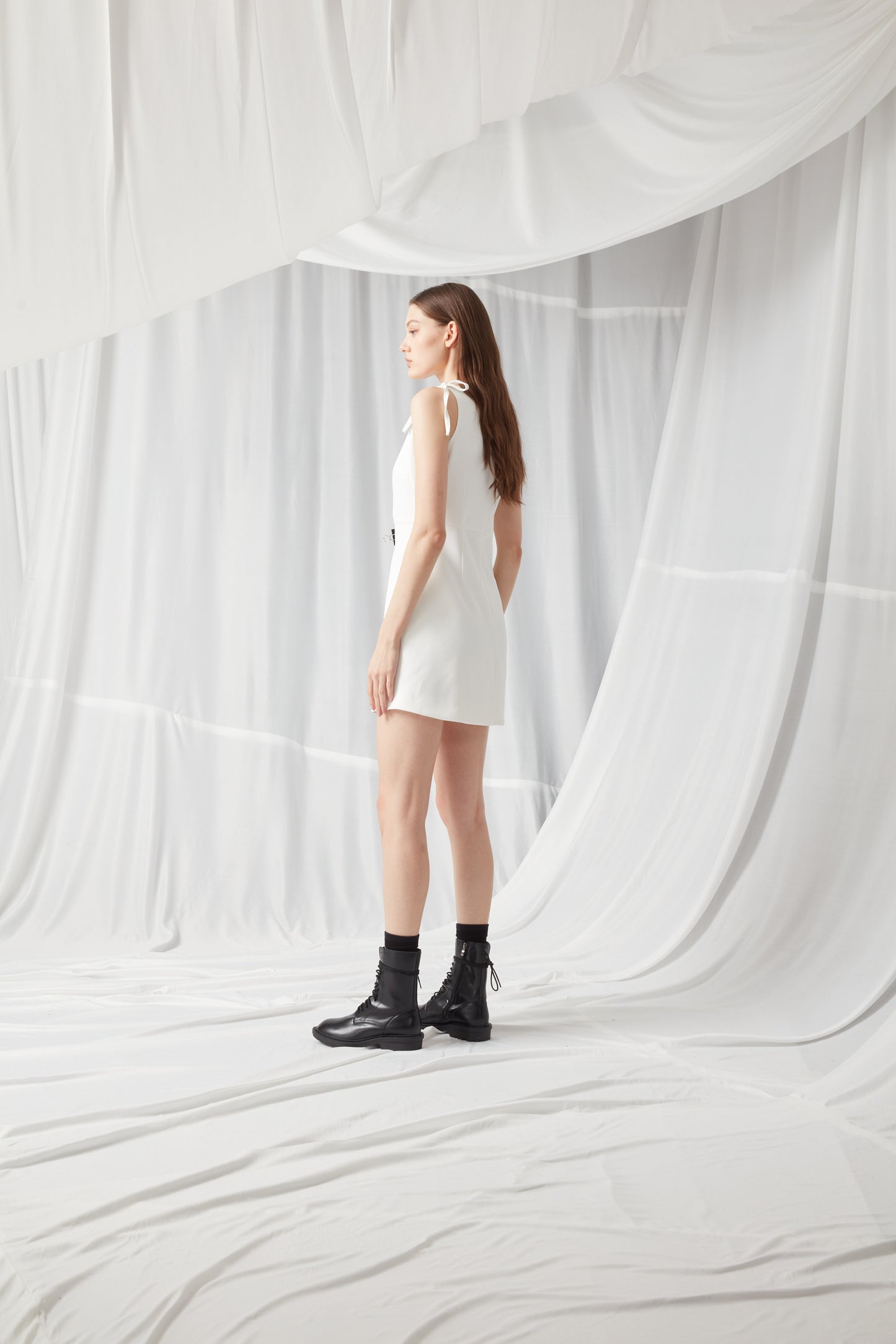 Tank Top Mini Dress - WHITE / GREY