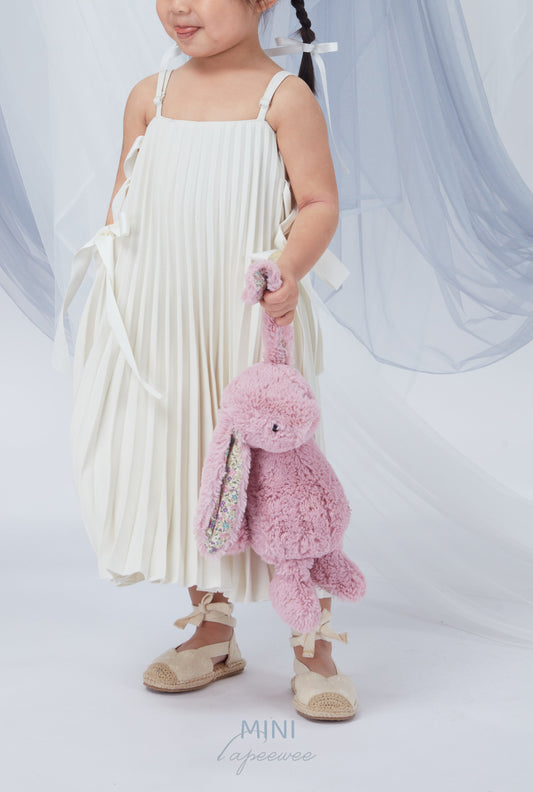 Lapeewee Mini-Ribbon Details Pleated Dress
