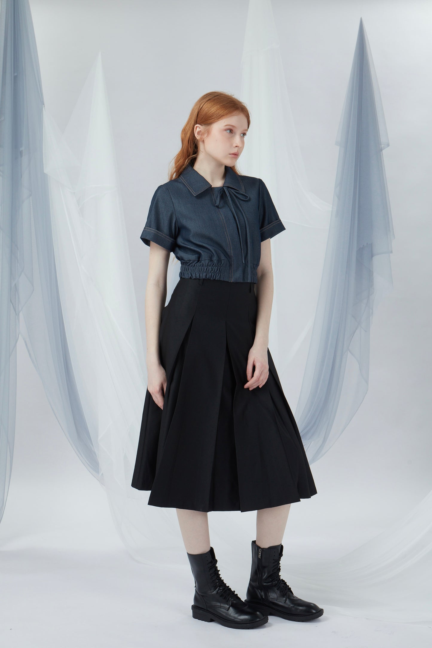 Cropped Short Sleeve Denim Top