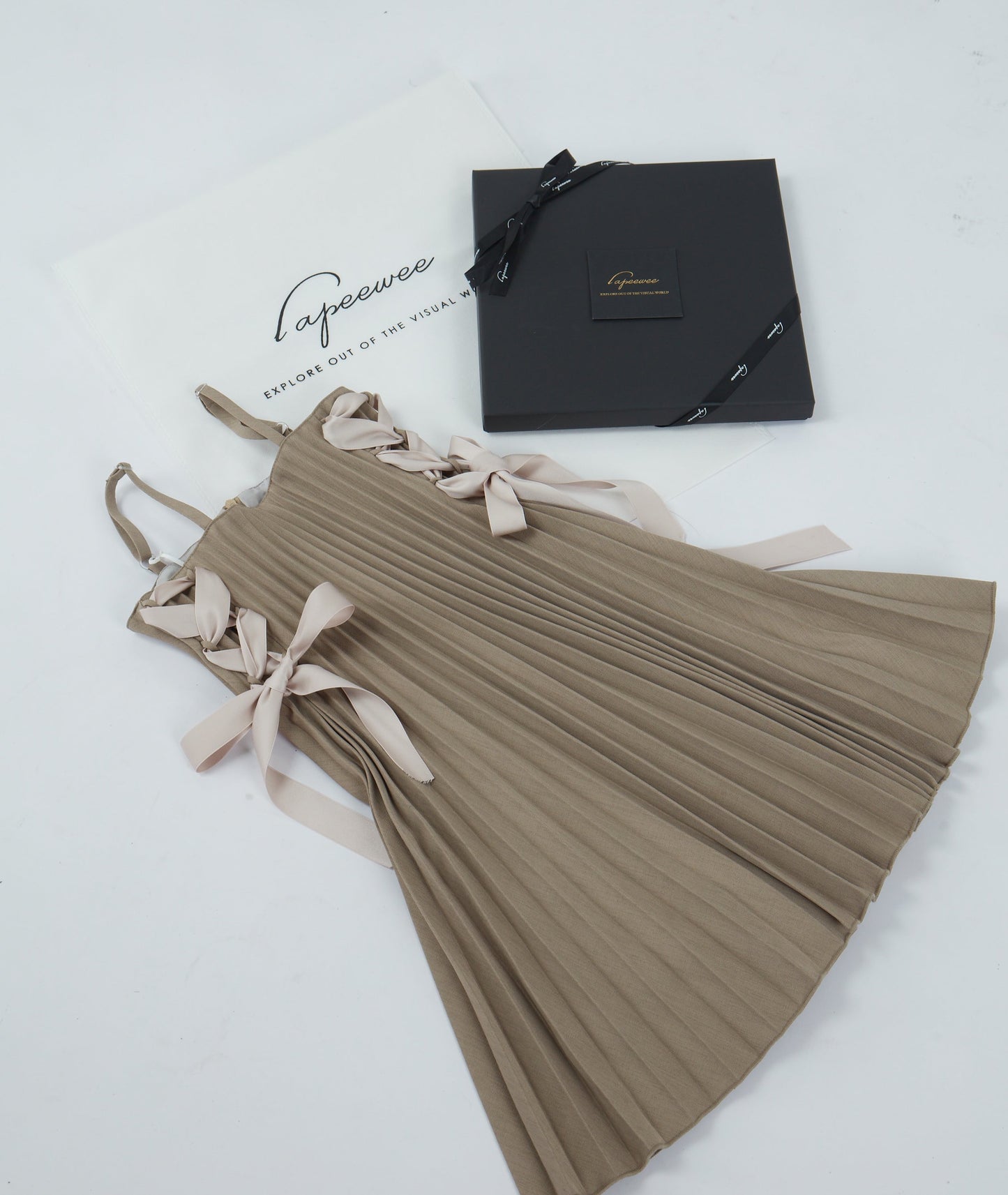 Lapeewee Mini-Ribbon Details Pleated Dress