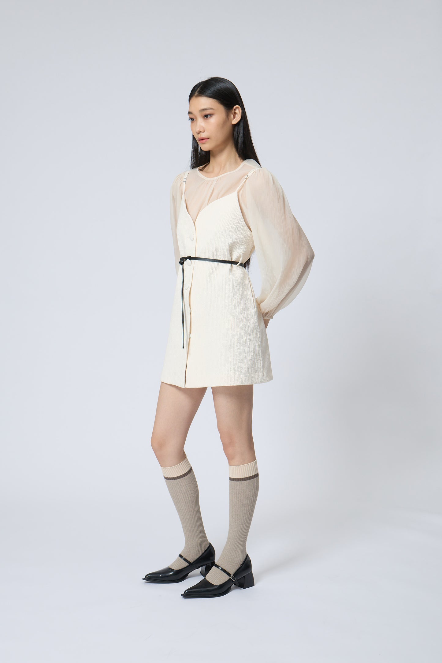 Button-Down Belted Cami Mini Dress
