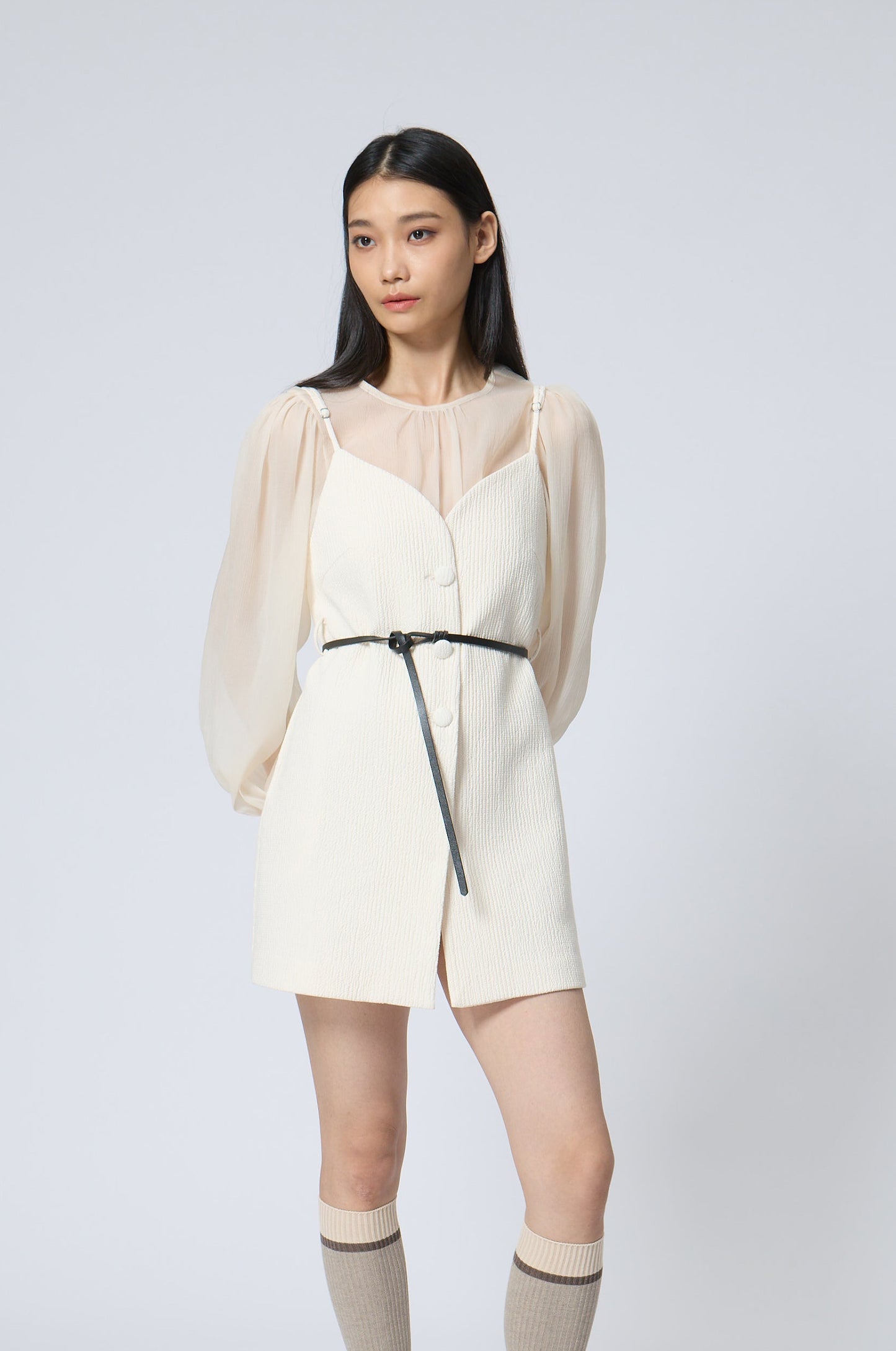 Button-Down Belted Cami Mini Dress