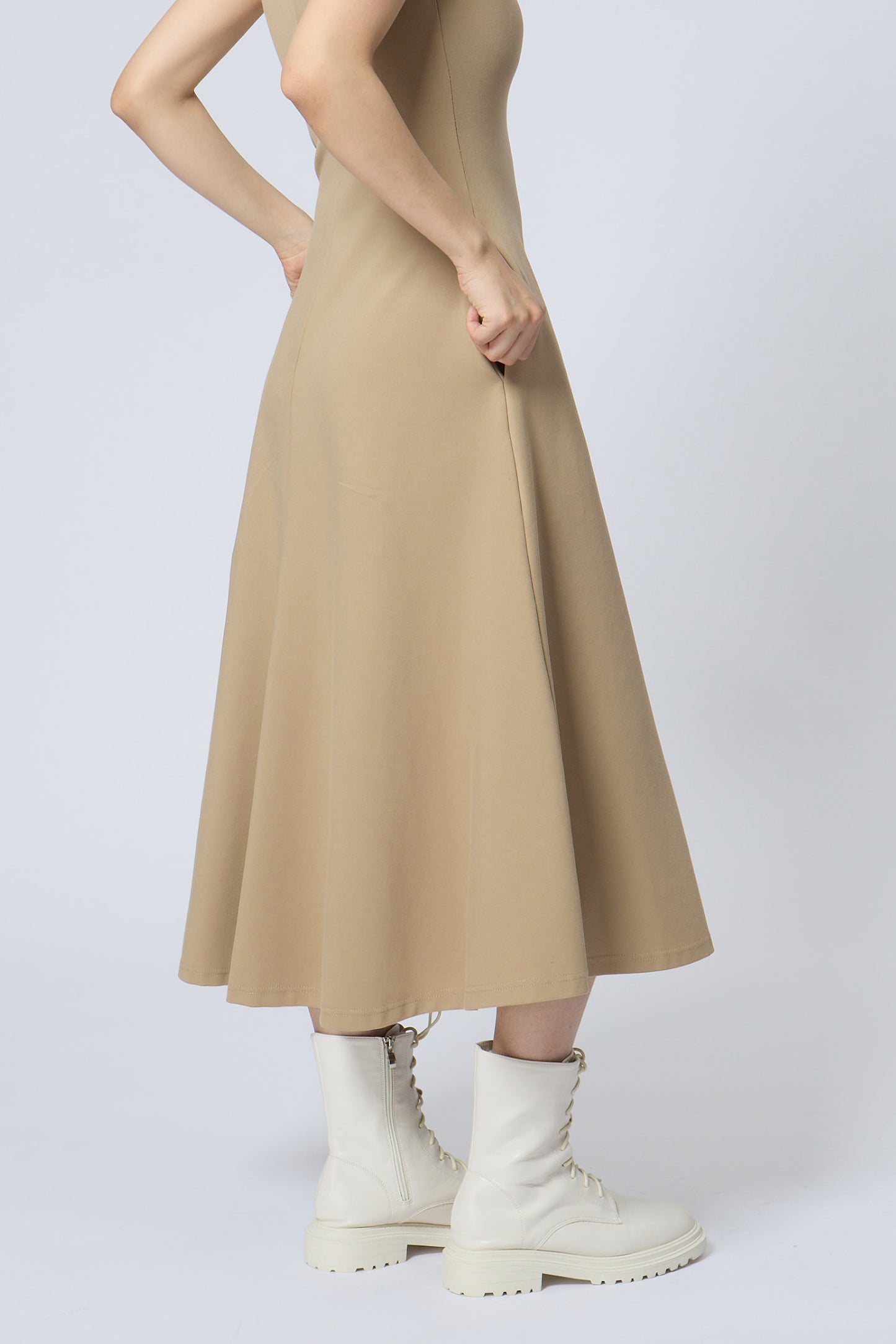 Sleeveless Rolled-Collar A-Line Dress