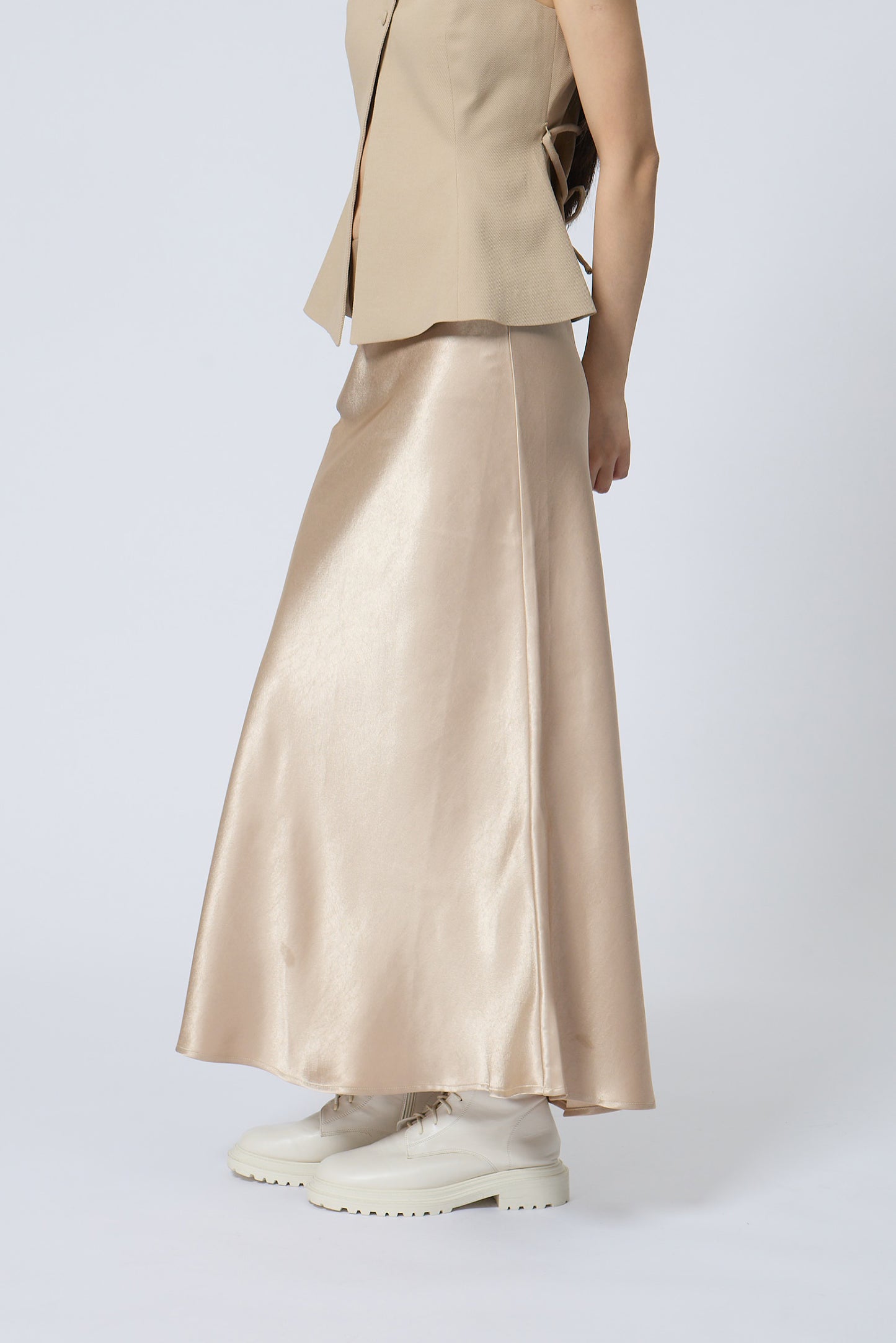 Midnight Satin Bias-Cut Midi Skirt