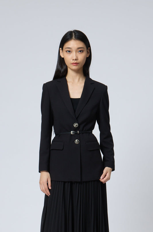 Gold-Accent Cinched Blazer