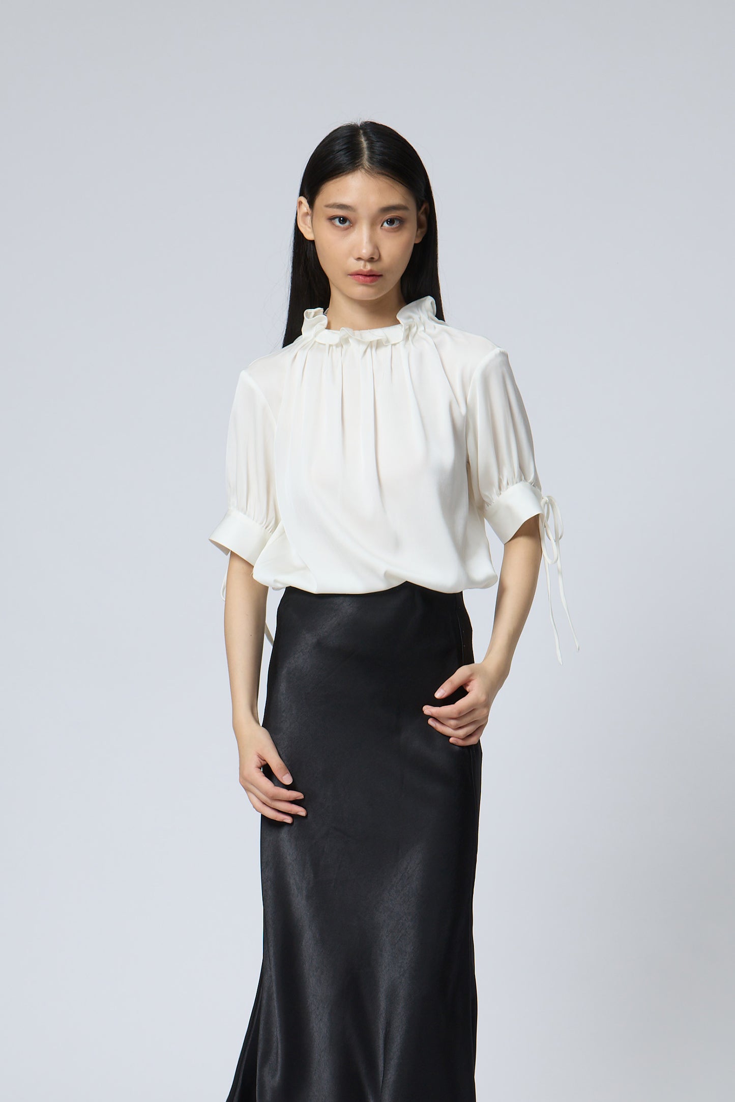 Silk Ruffle-Neck Blouse