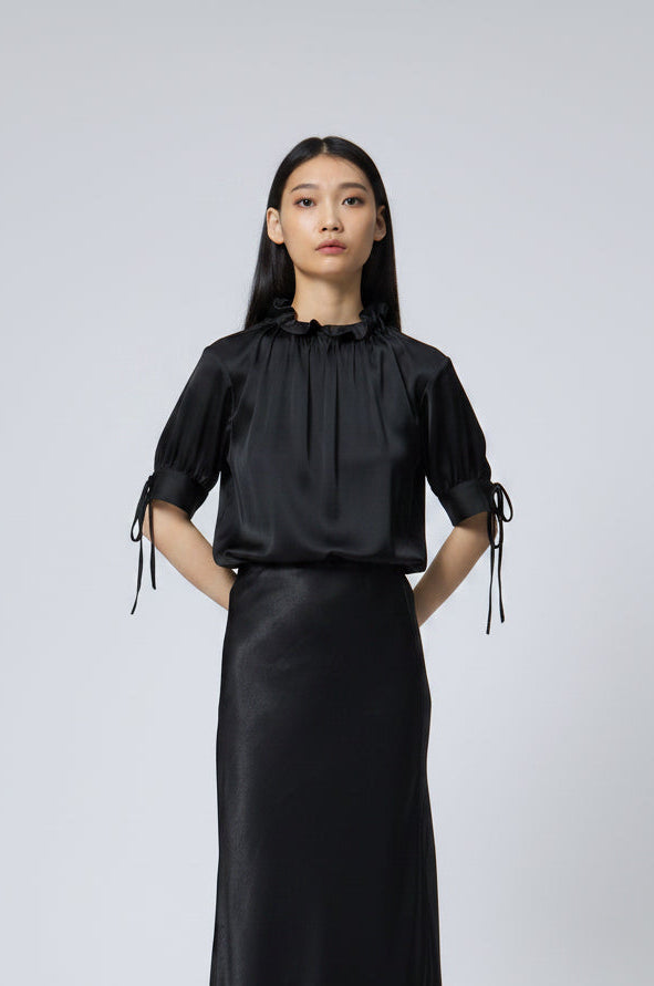 Silk Ruffle-Neck Blouse