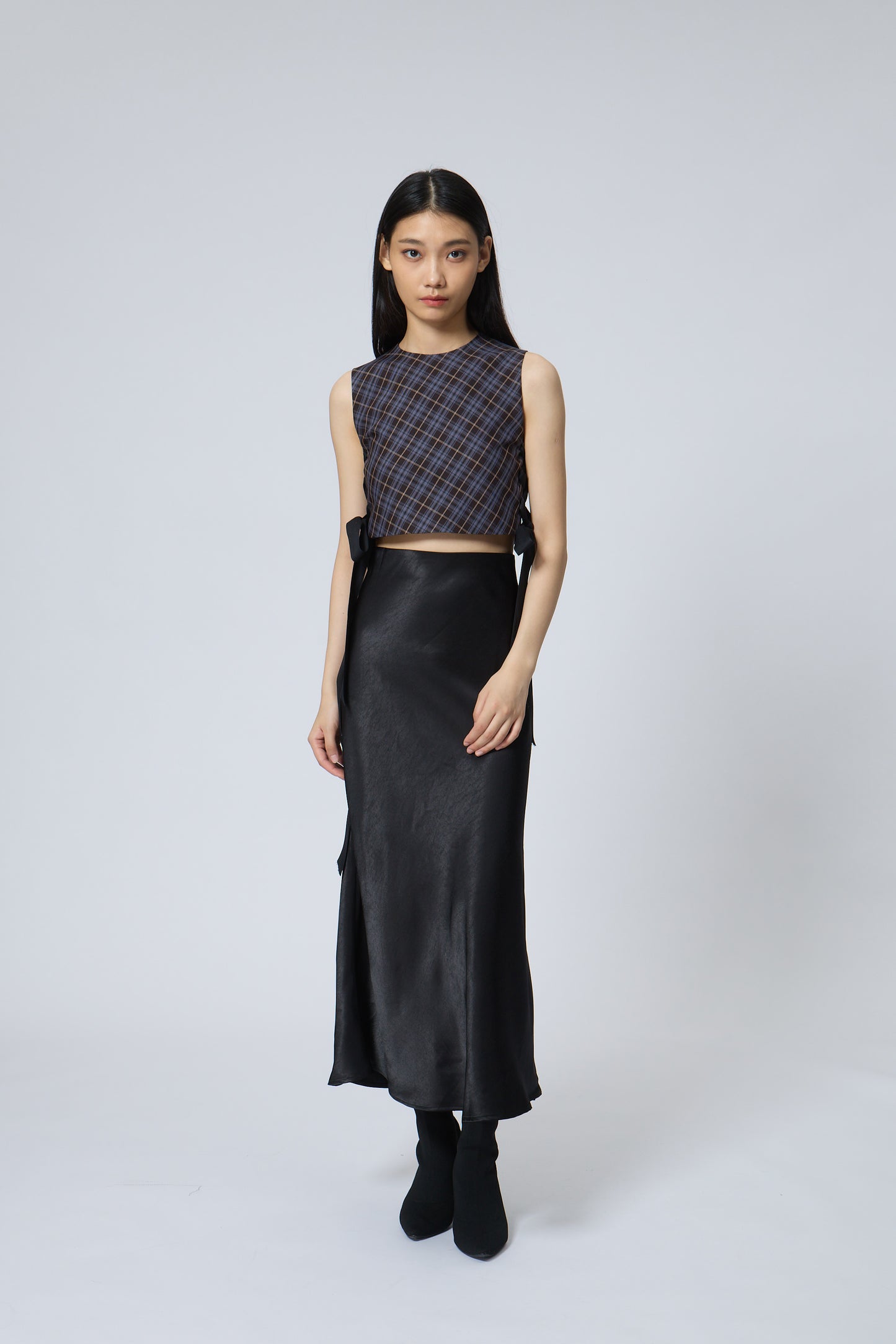 Checkered Side-Tie Cropped Tank