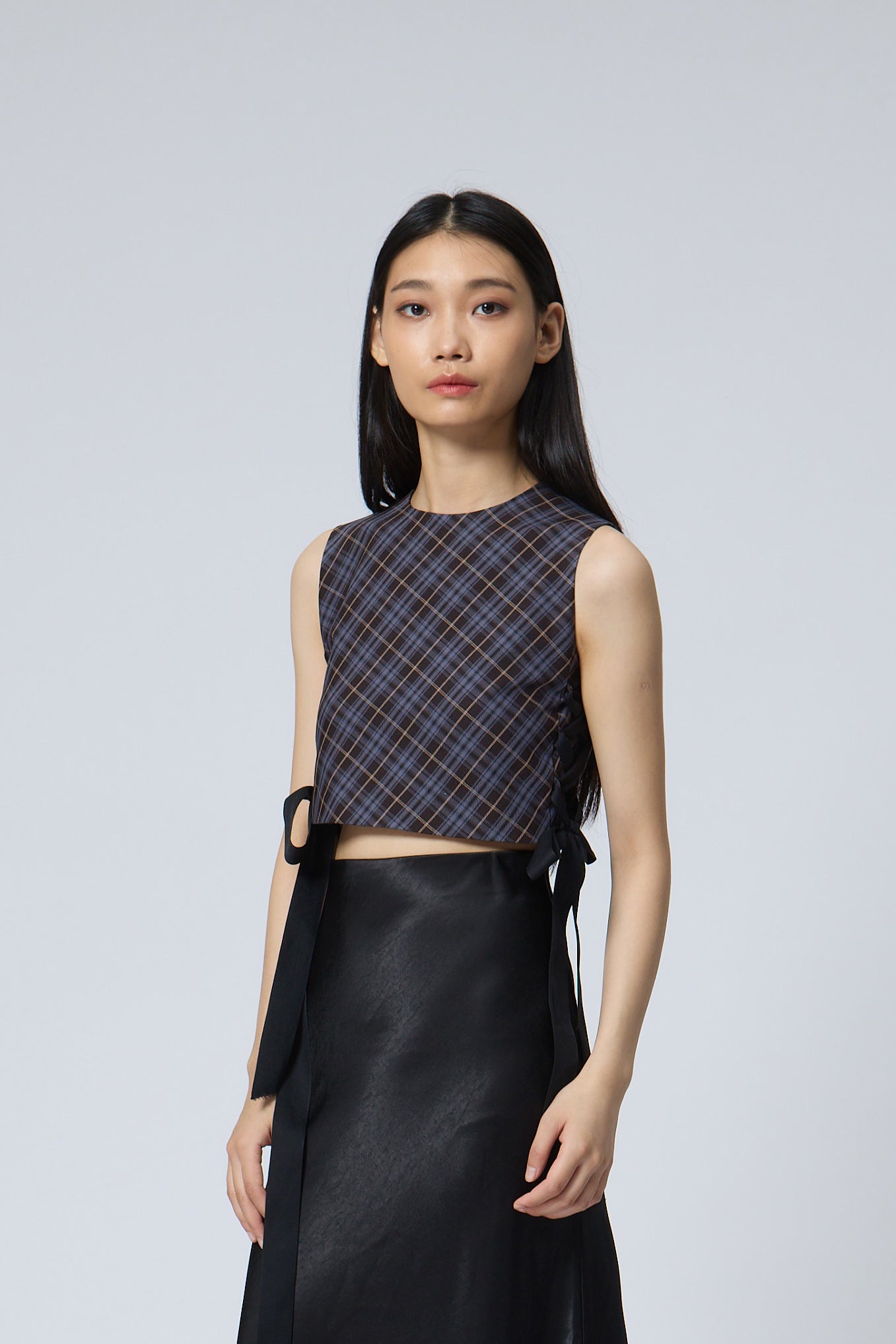 Checkered Side-Tie Cropped Tank
