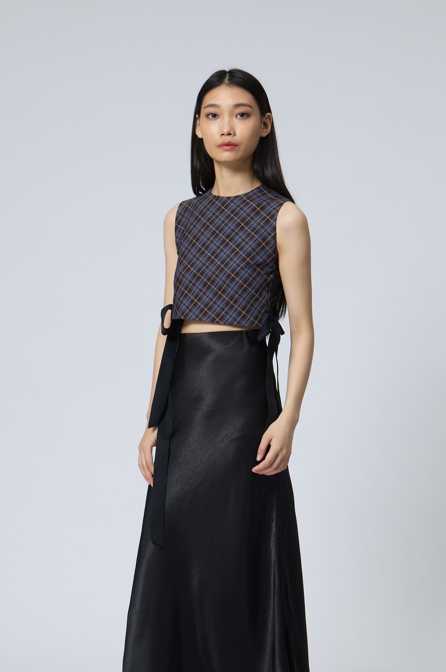 Checkered Side-Tie Cropped Tank