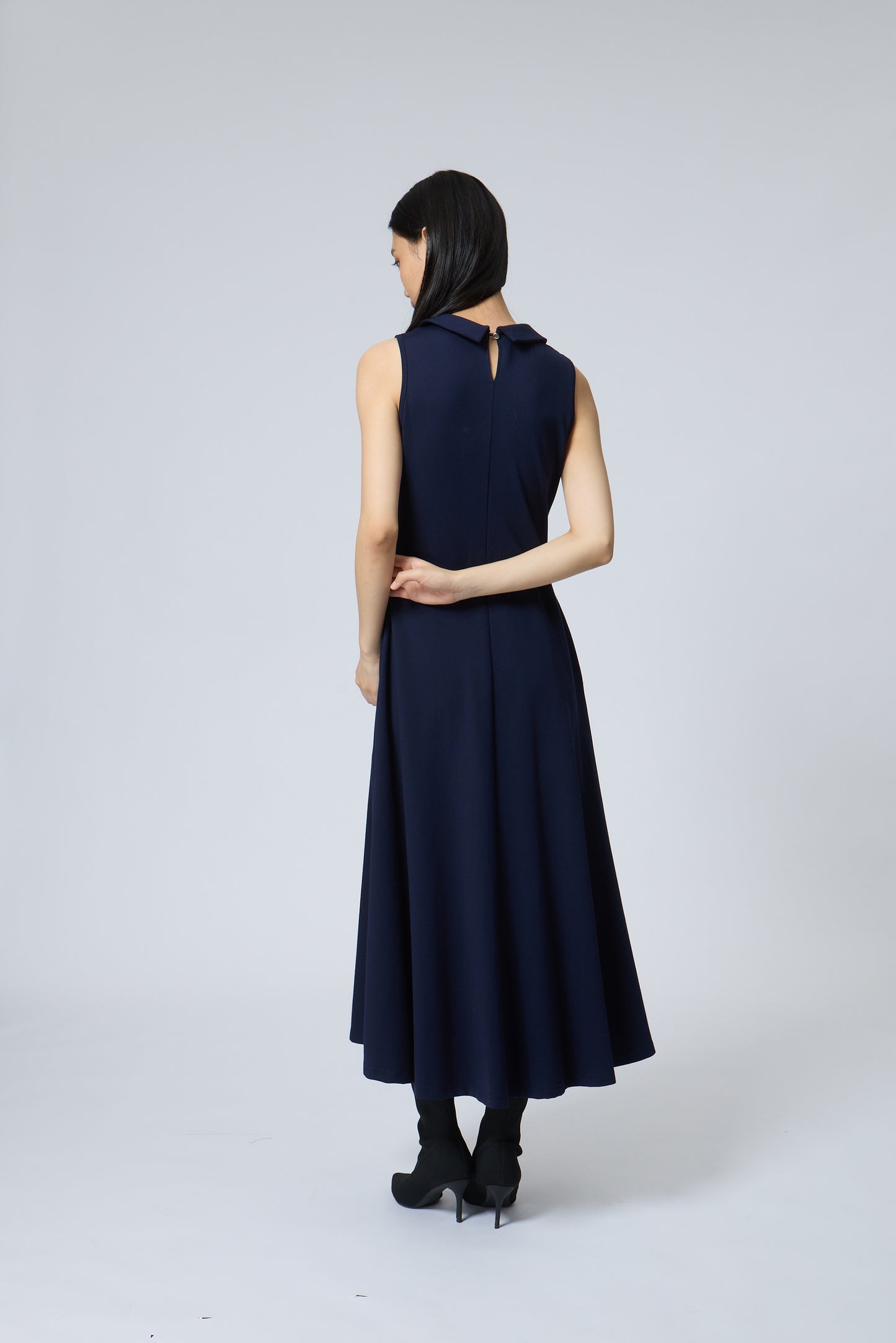 Sleeveless Rolled-Collar A-Line Dress