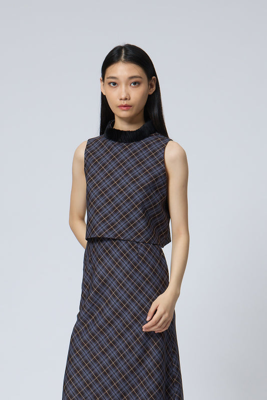 Checkered mock neck top