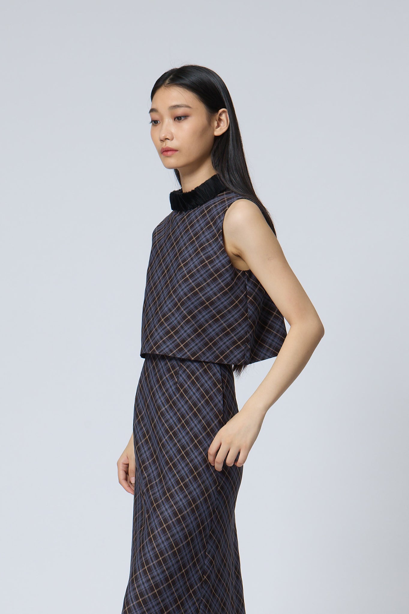 Checkered mock neck top