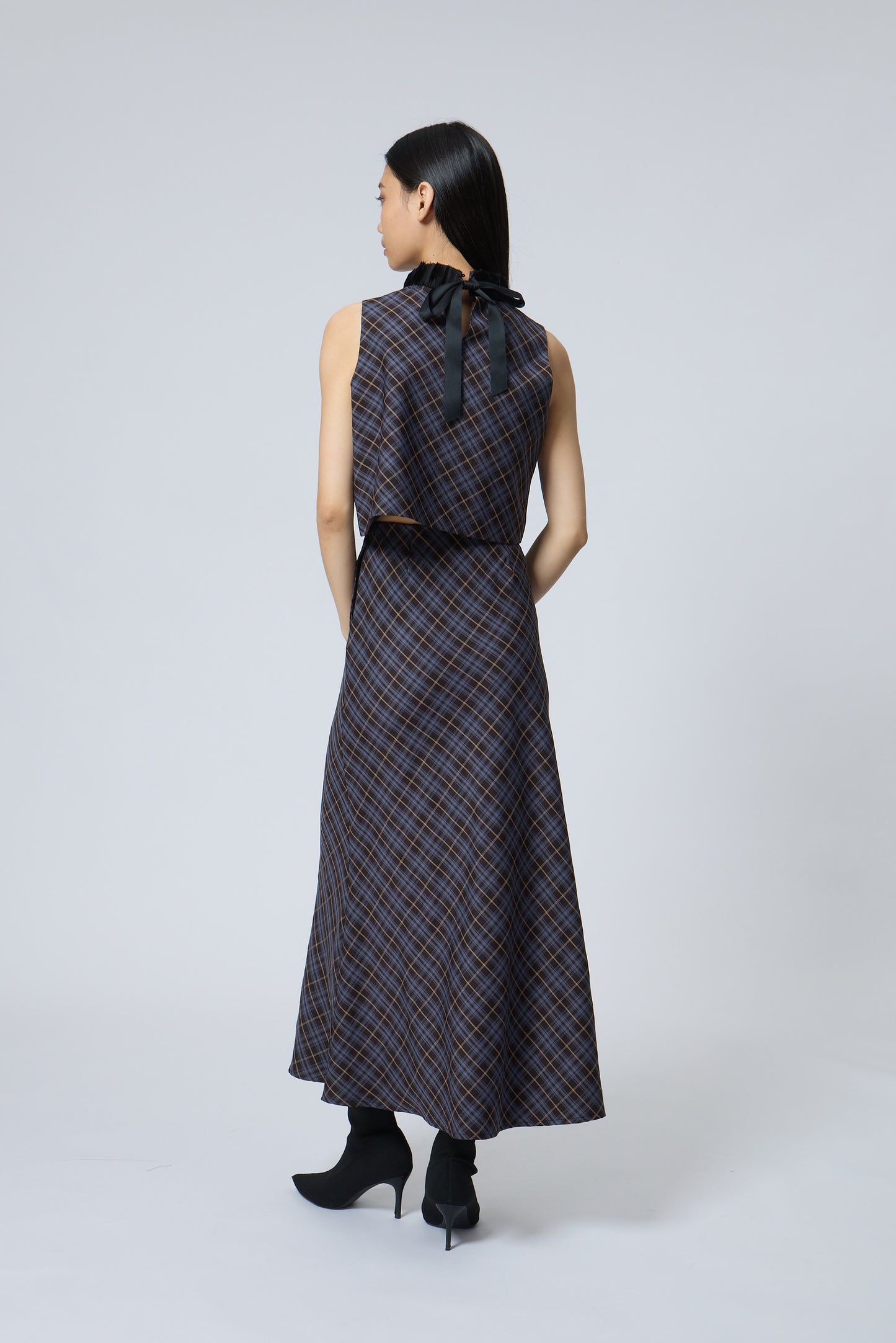 Checkered mock neck top