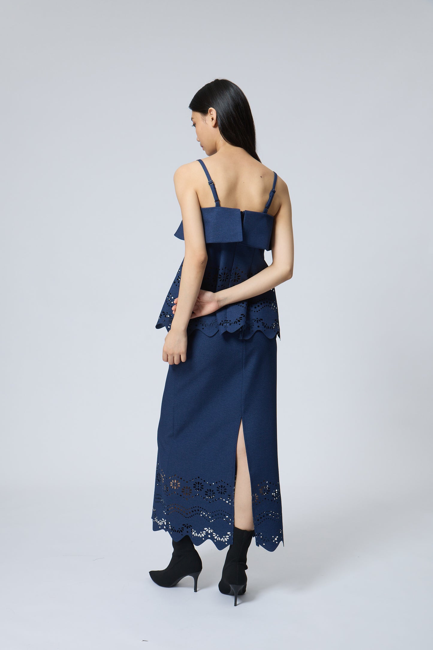 The Indigo Eyelet Embroidery Top & skirt set