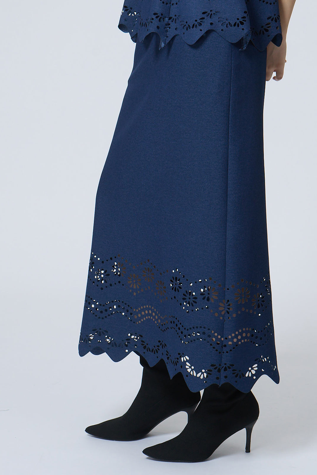 The Indigo Eyelet Embroidery Top & skirt set