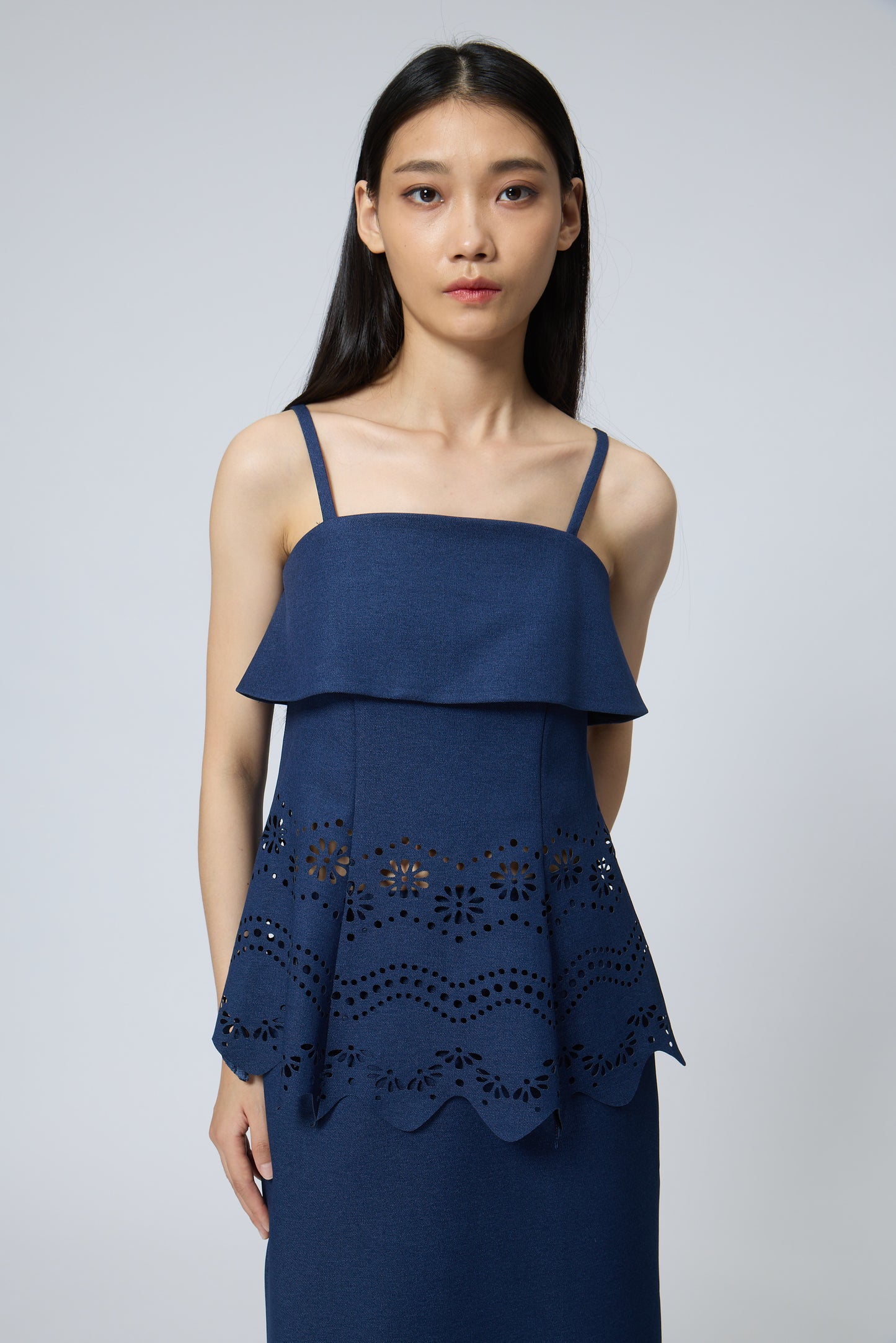 The Indigo Eyelet Embroidery Top & skirt set