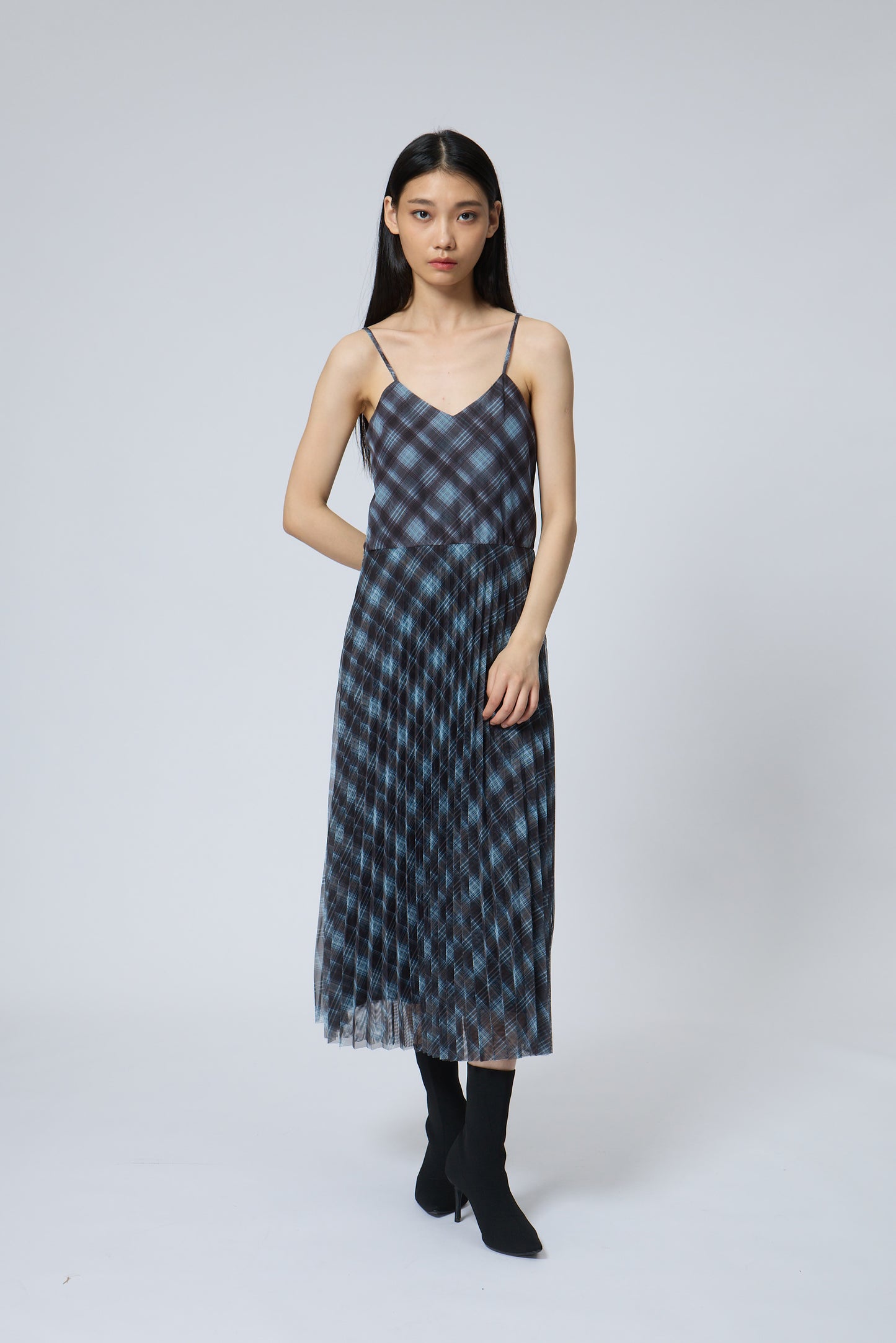Plaid Pleated Maxi Dress
