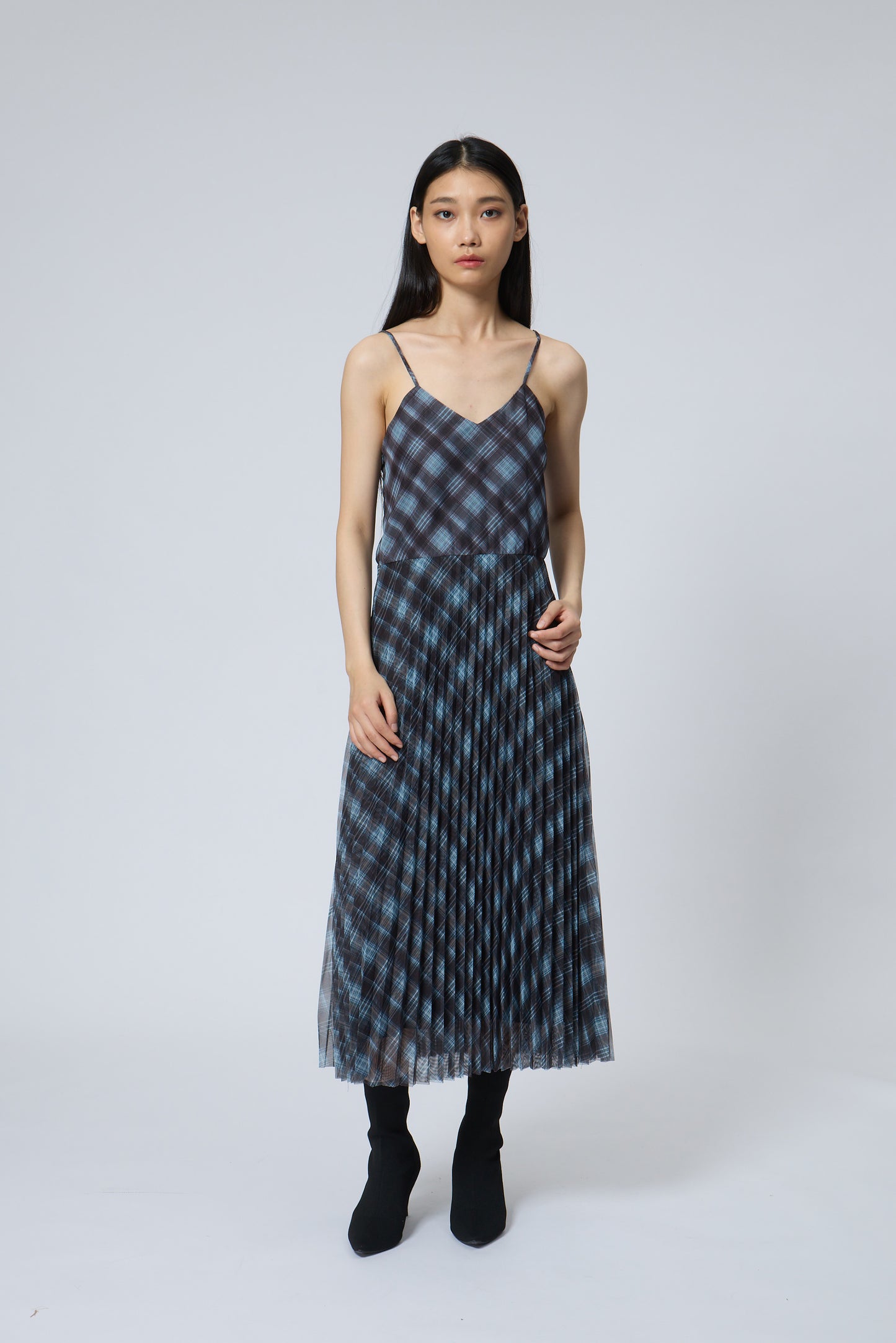 Plaid Pleated Maxi Dress
