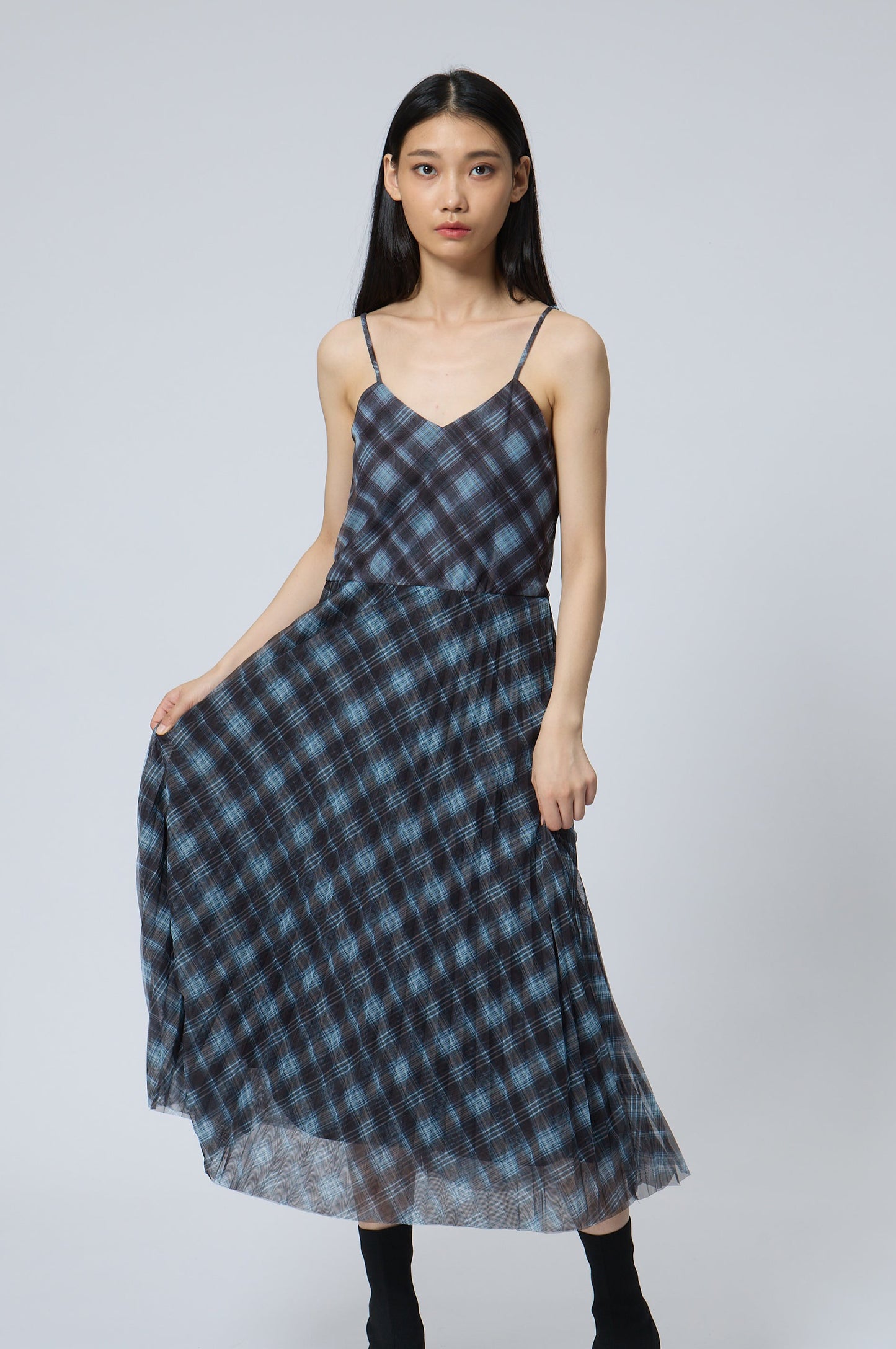 Plaid Pleated Maxi Dress