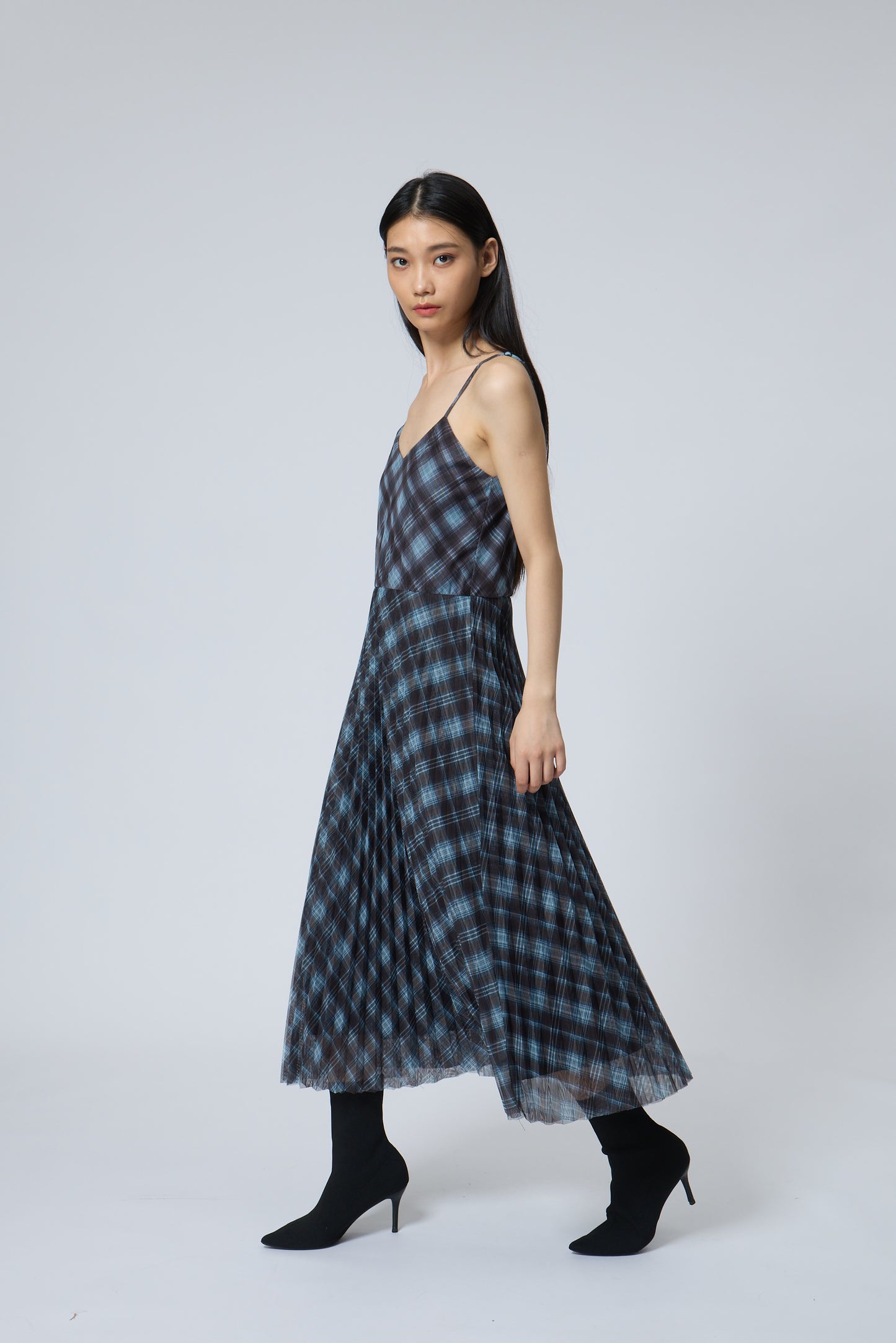 Plaid Pleated Maxi Dress