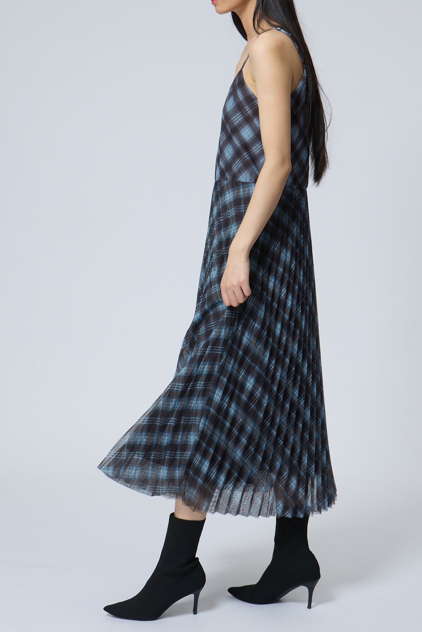 Plaid Pleated Maxi Dress