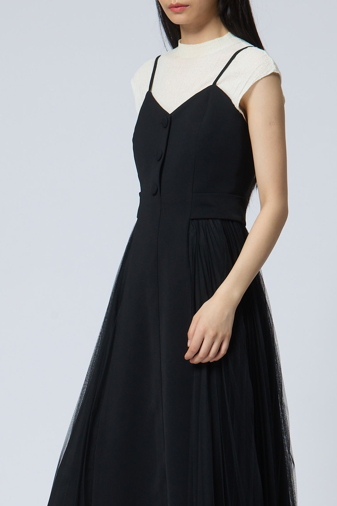 Pleated Mesh Midi Dress