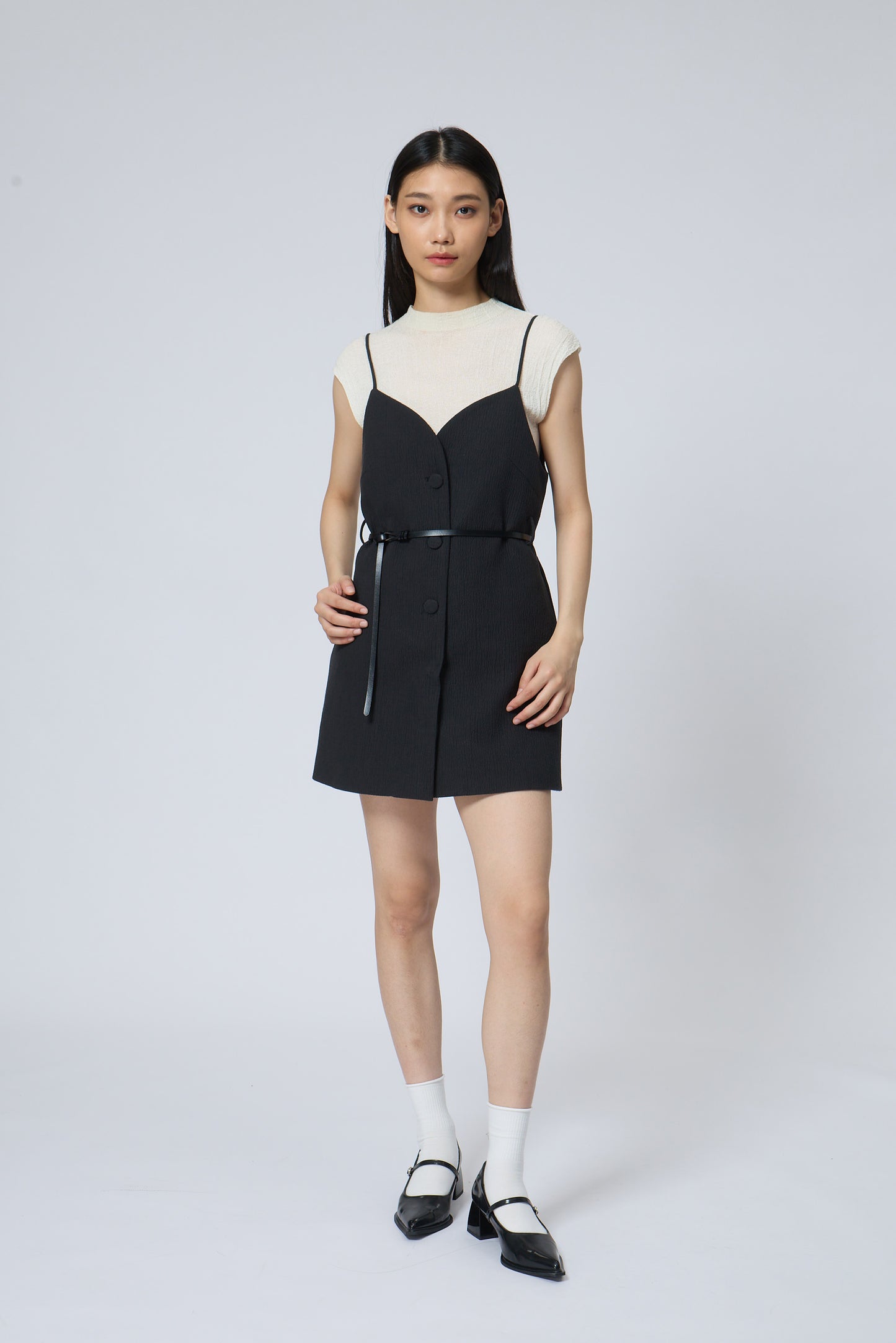 Button-Down Belted Cami Mini Dress