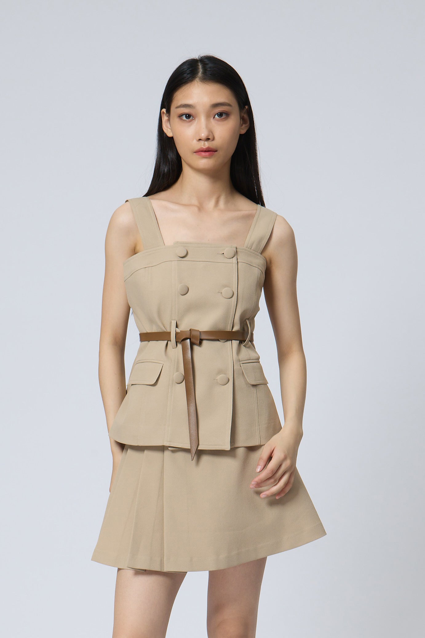Double-Breasted Belted Tailored Vest