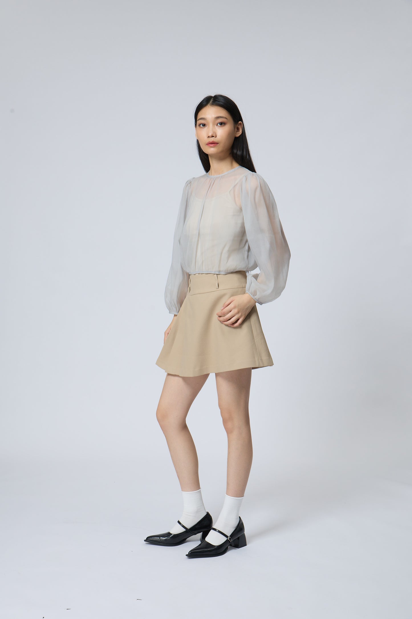 Sheer Puff-Sleeve Blouse