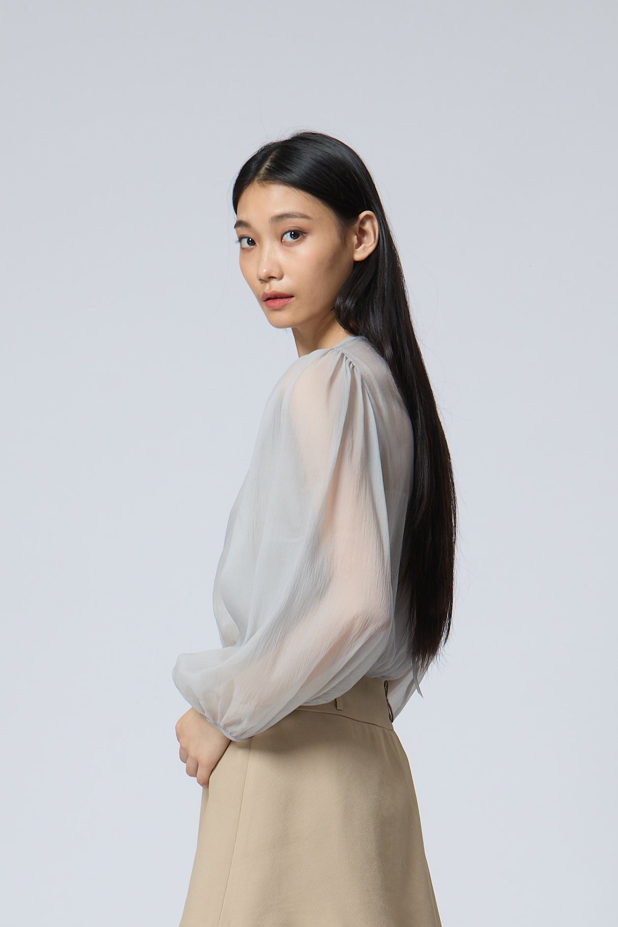 Sheer Puff-Sleeve Blouse
