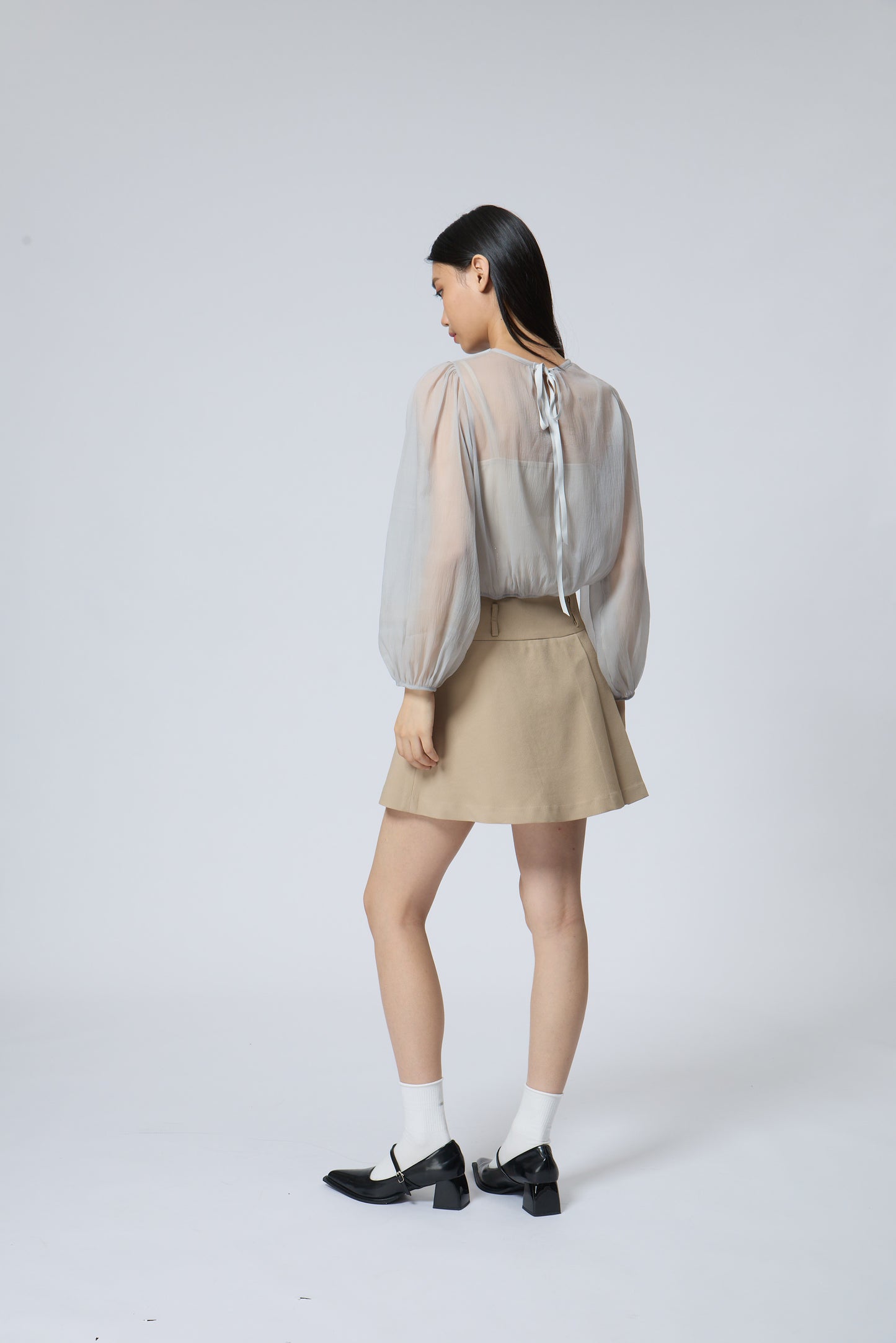Sheer Puff-Sleeve Blouse