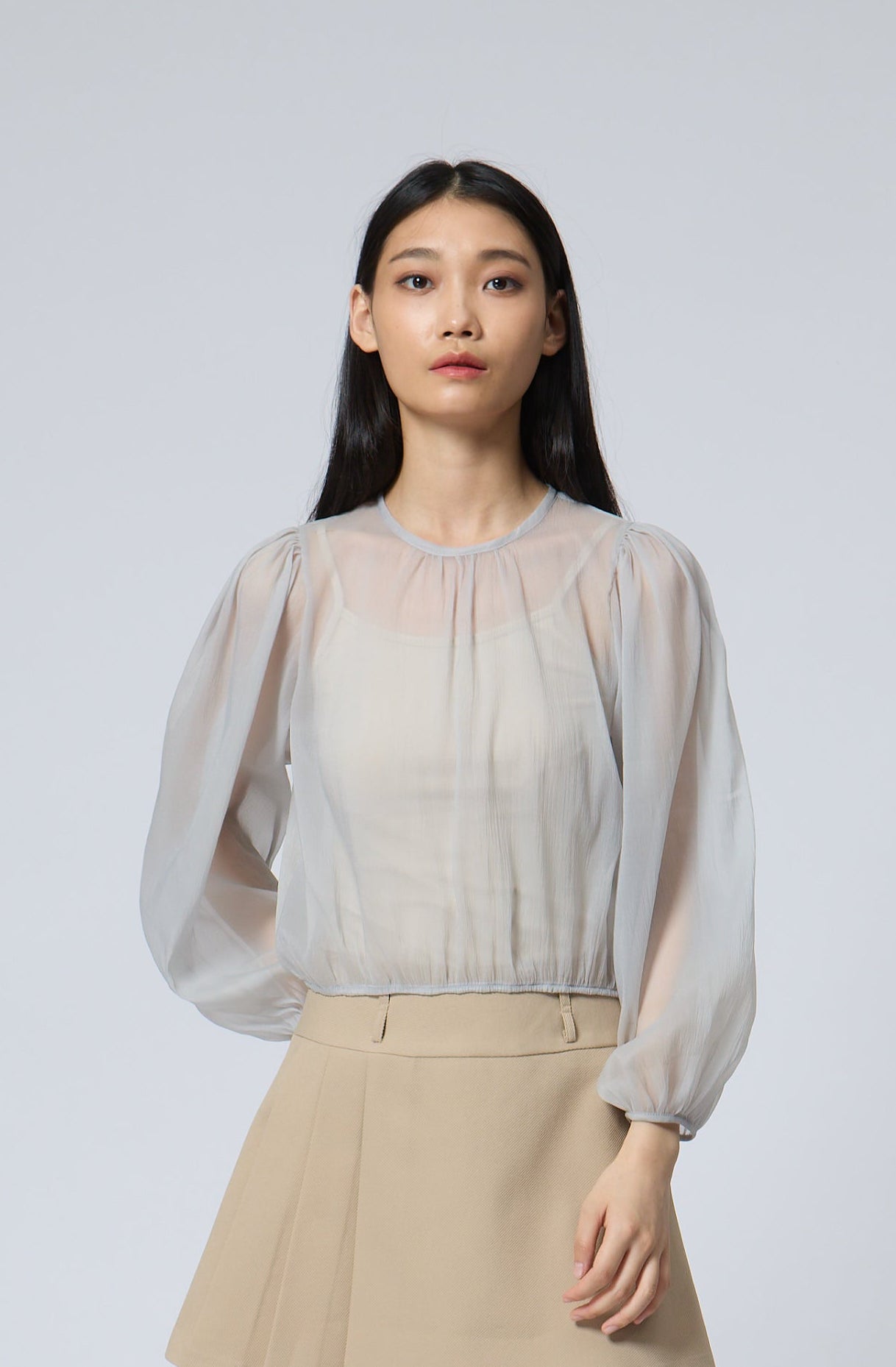 Sheer Puff-Sleeve Blouse