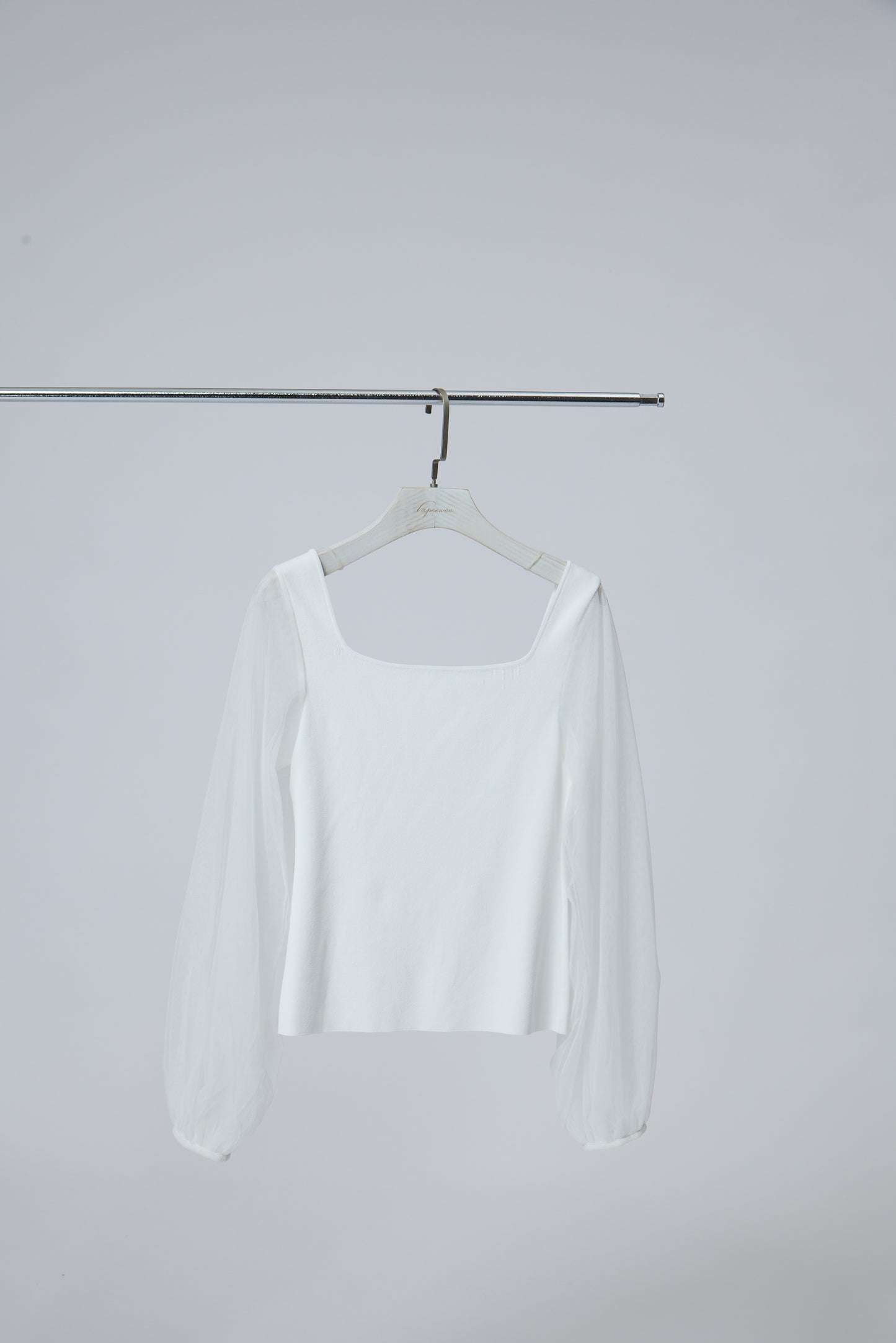 Square-Neck Mesh Sleeve Knit Top