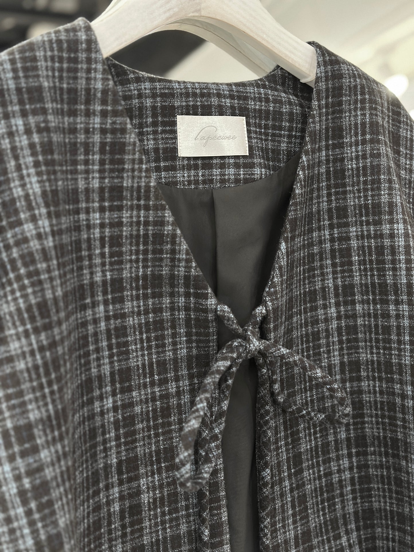 Checked Tweed Wool Blend Cropped Coat