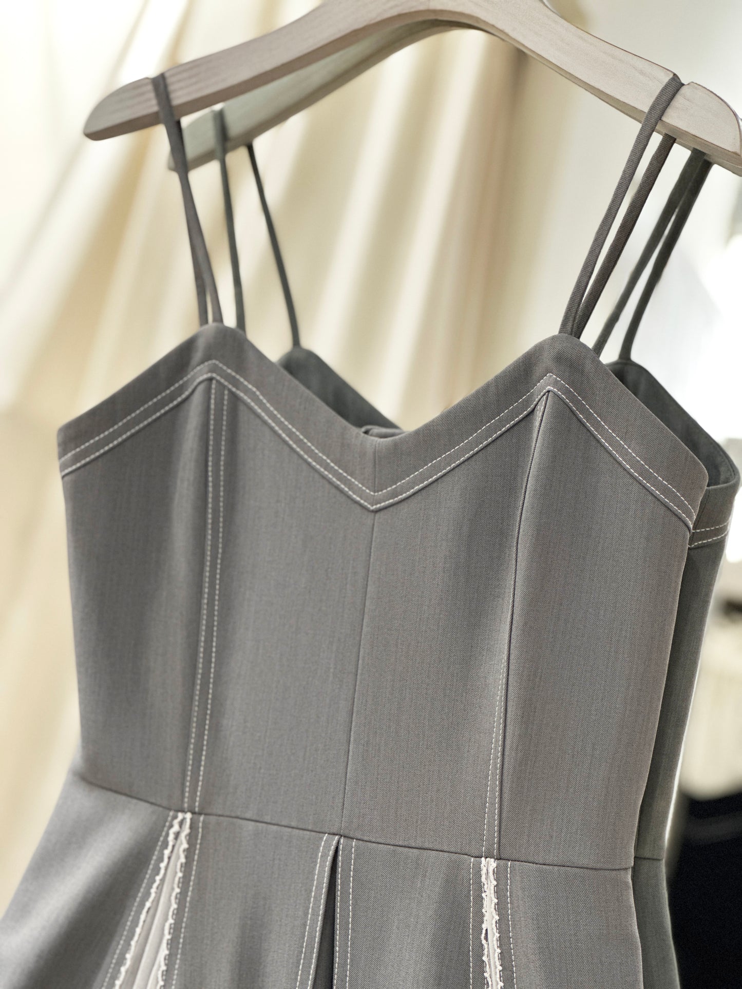 Denim V-neck Pleated Dress