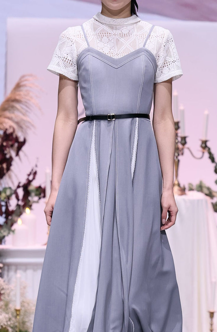 Denim V-neck Pleated Dress