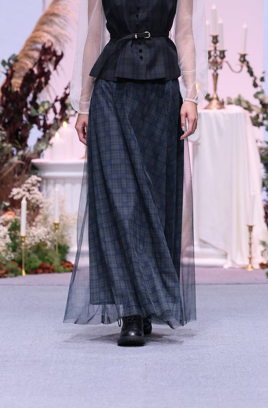 Check Pattern Long Skirt